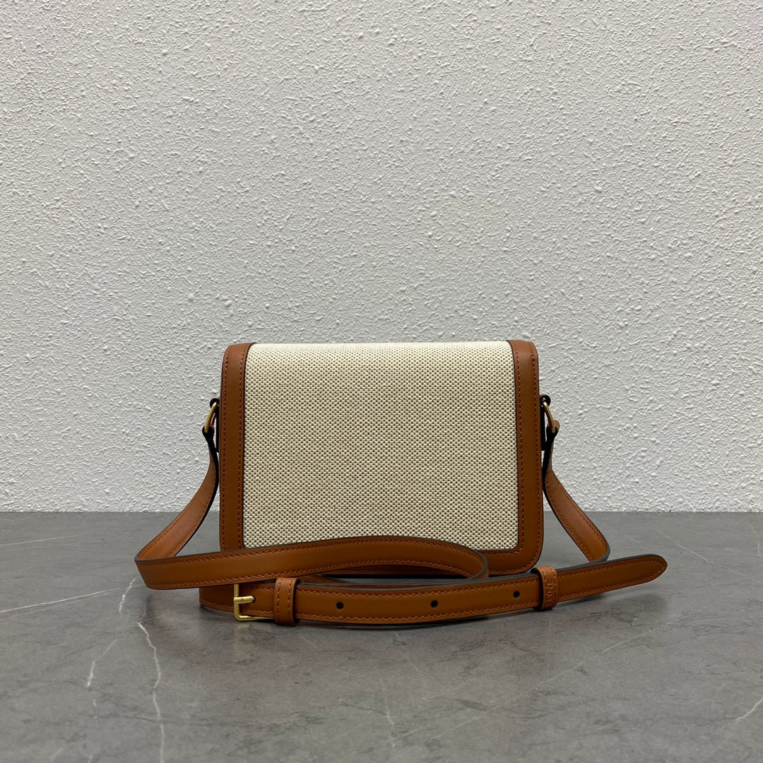 Celine 2026 Classique Triomphe Bag 18cm Tan Beige Textile Calfskin 283616