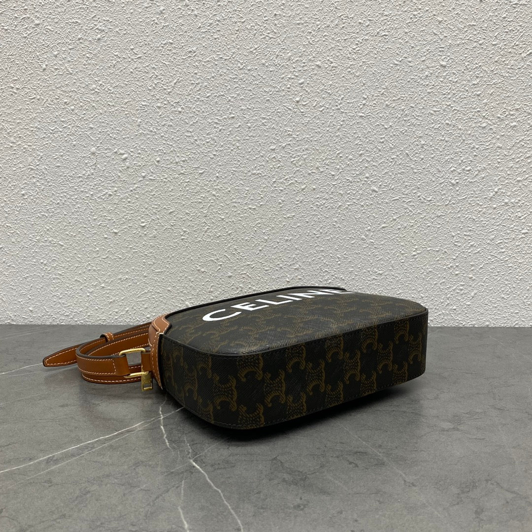 Celine 2026 Camera Bag 20cm Black Brown Canvas Leather 281916