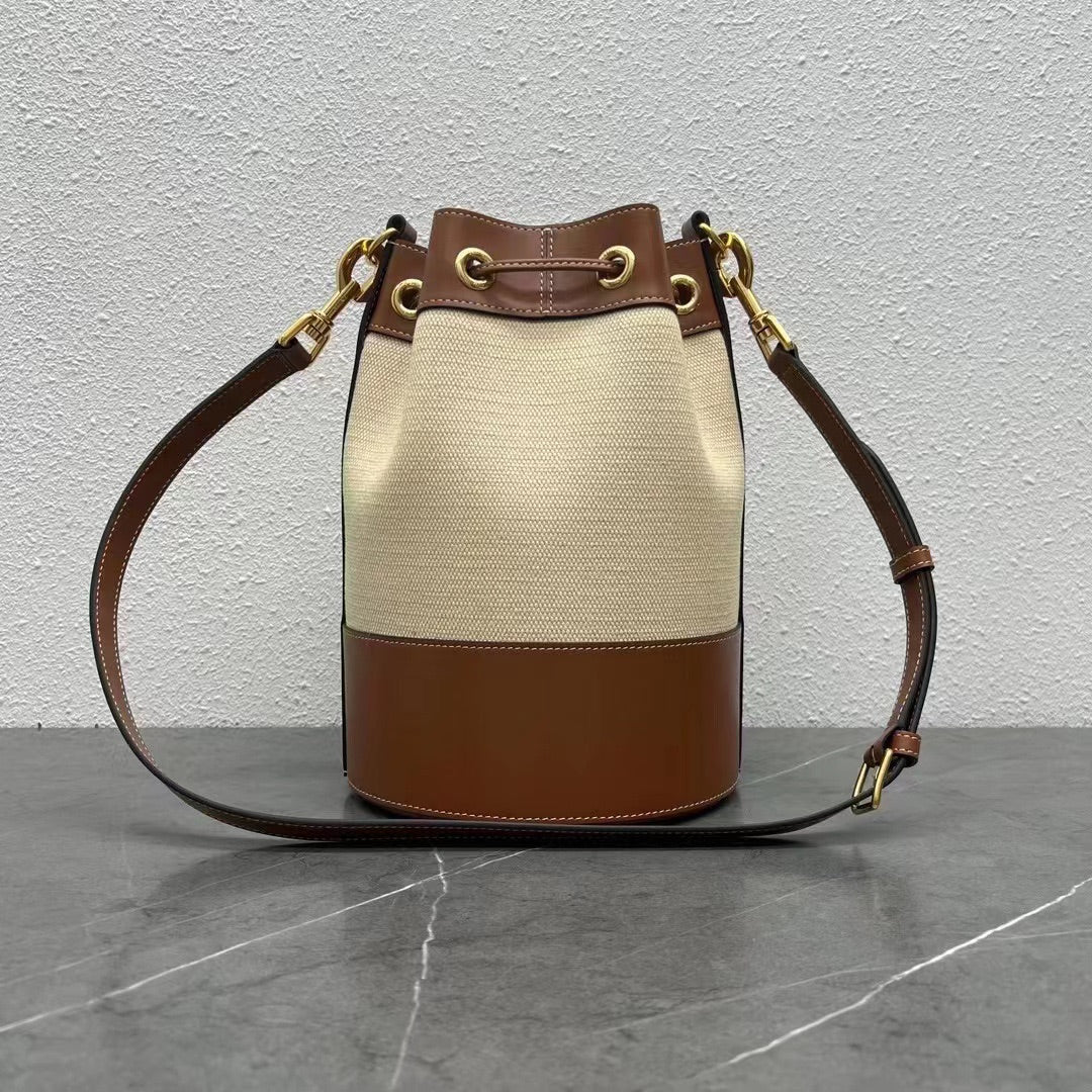 Celine 2026 Drawstring Cabas Marin Bag 26cm Natural Tan Textile Calfskin