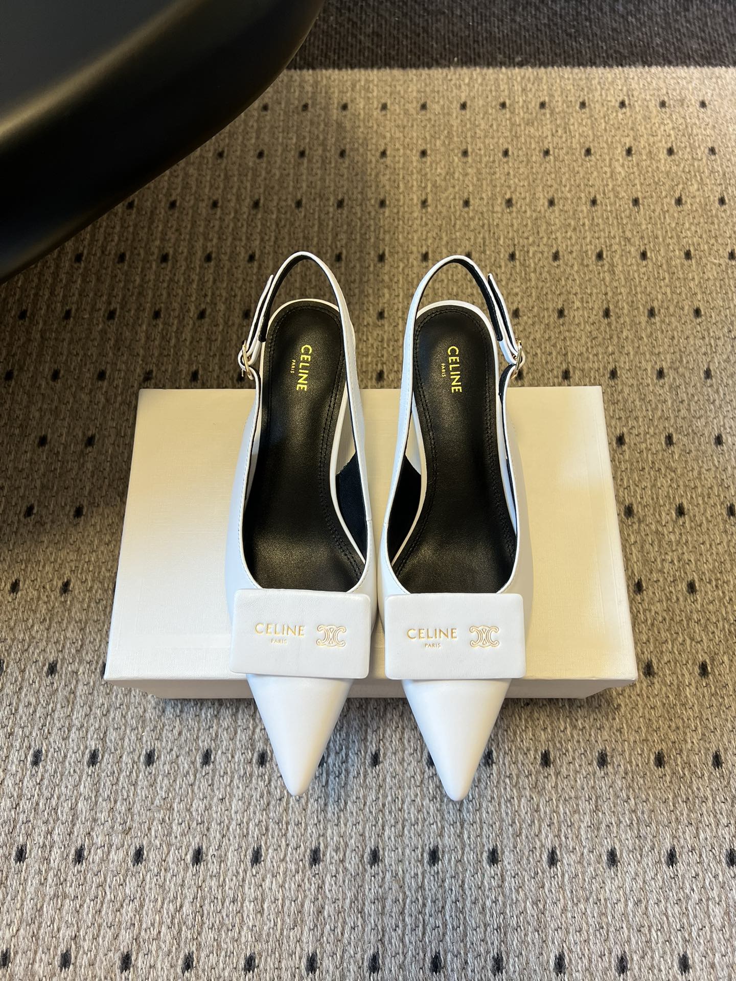 Celine 26 Pointed-Toe Slingback White Sheepskin 619636