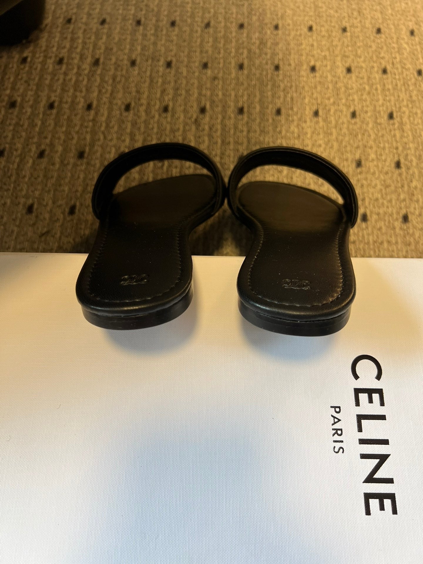 Celine 26 Flat Mule Slippers Black Sheepskin 621528