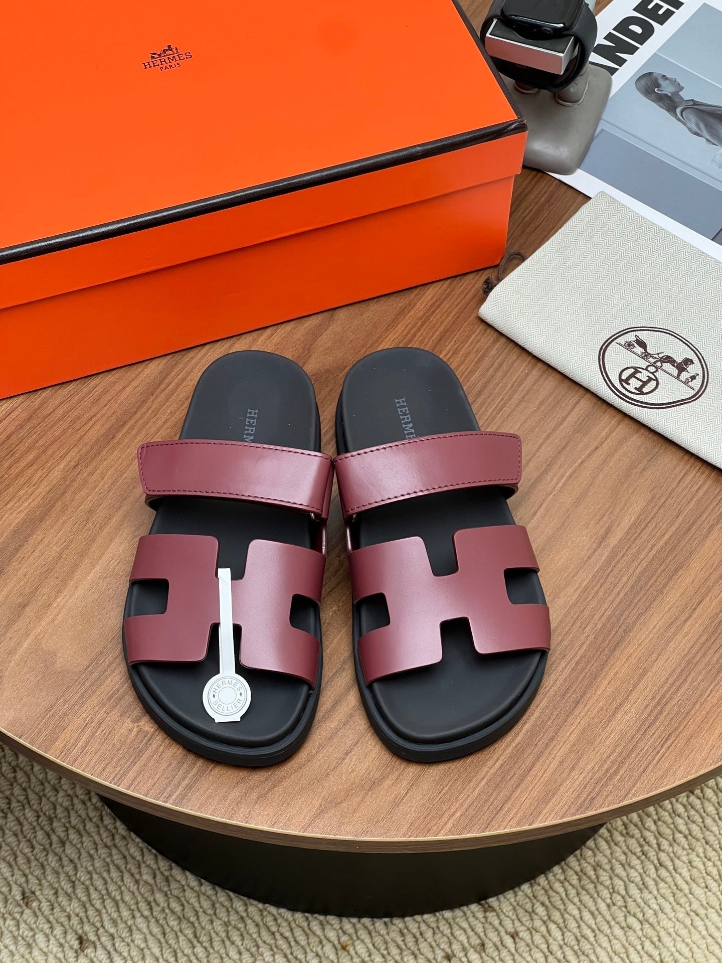 HM 2026 Chypre Sandal Burgundy mix Black Calfskin