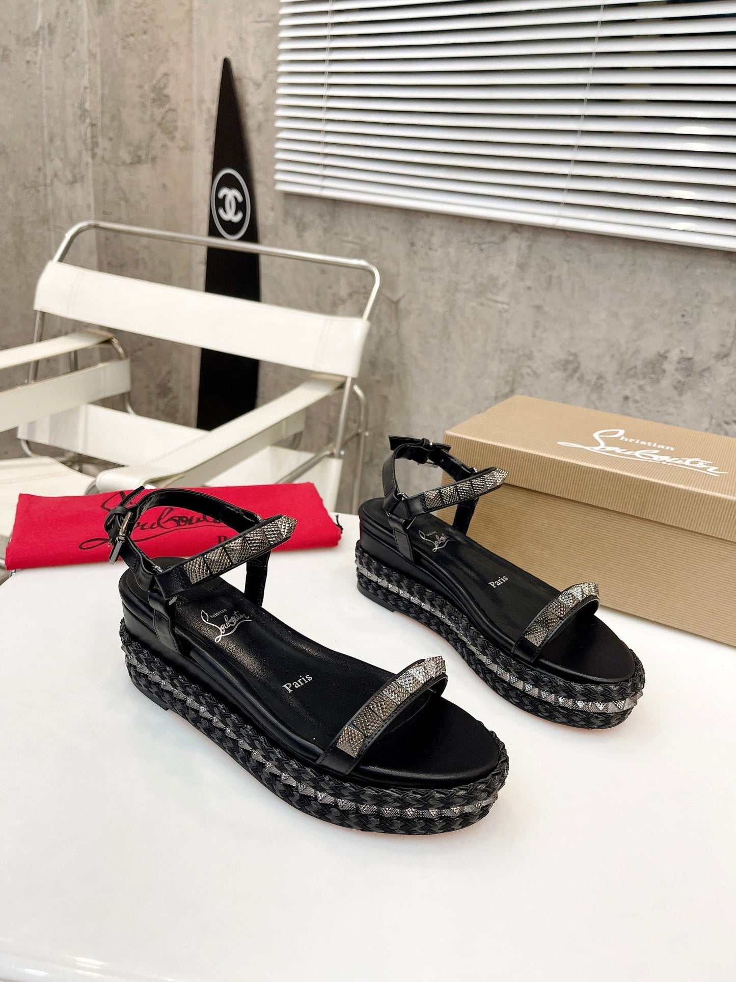 Christian Louboutin 2026 Pyraclou 60mm Wedge Sandals Leather 784246