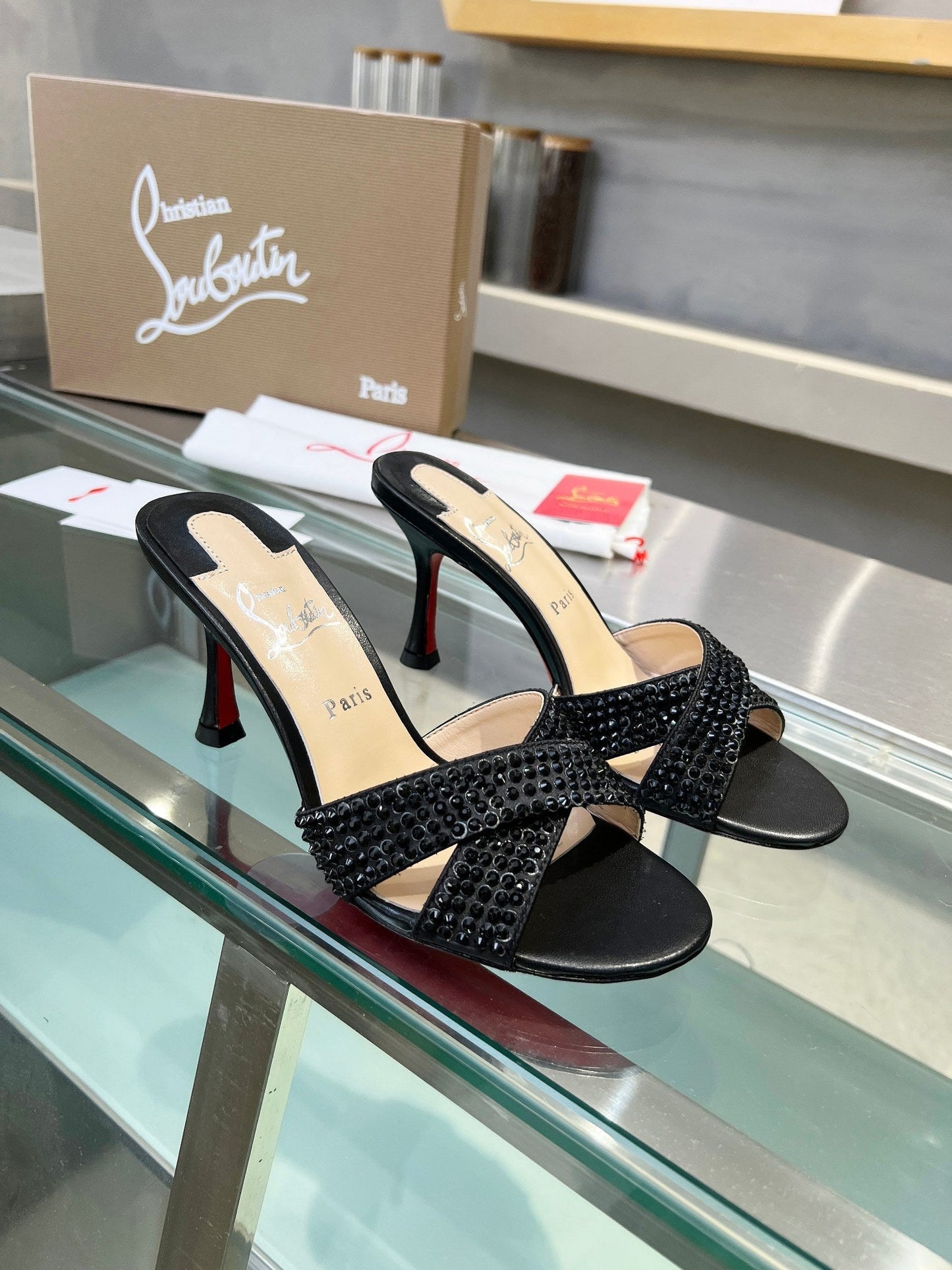 Christian Louboutin 2026 Mariza Is Back Mules 85mm Crystal-Embellished Leather 780497