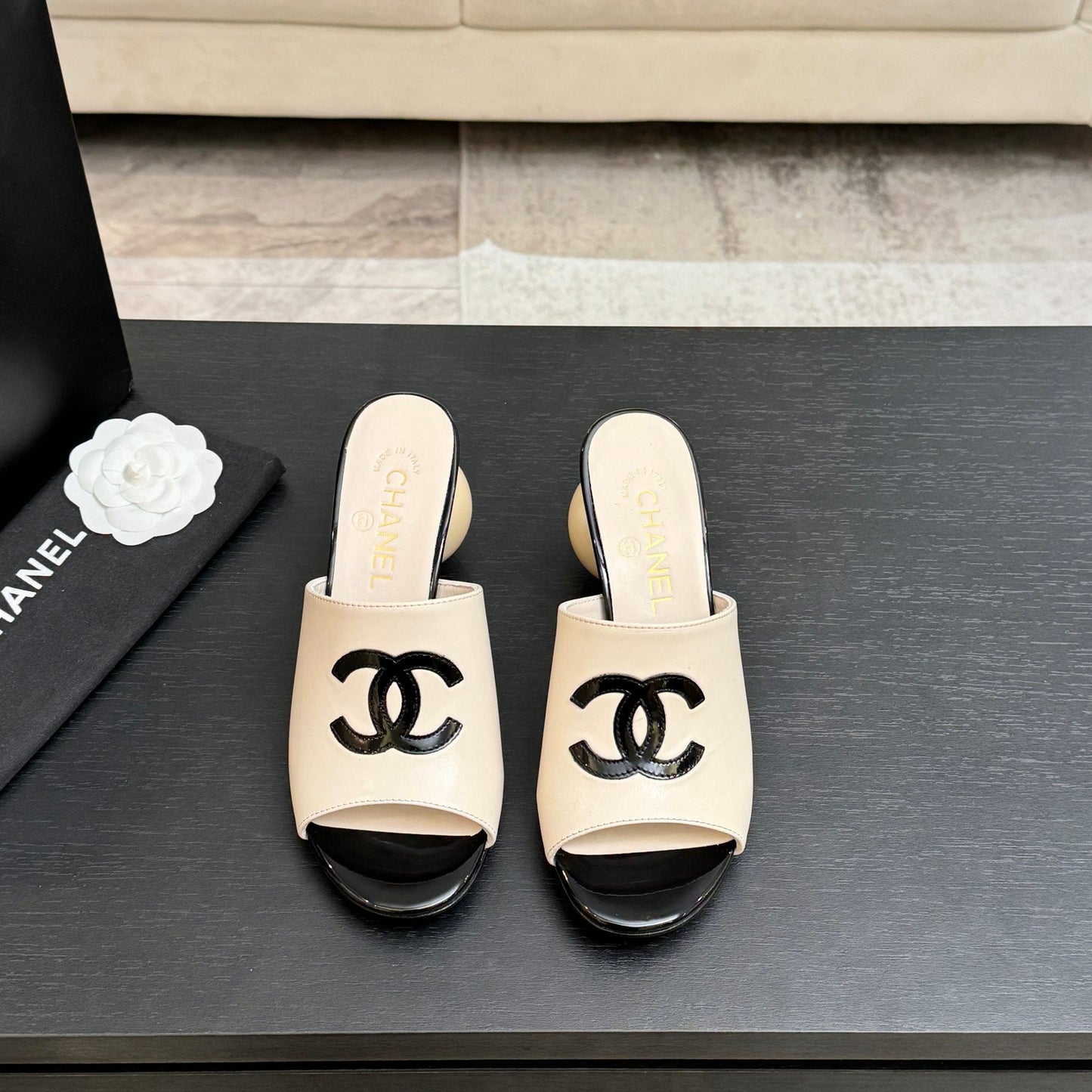 Chanel 2026 Double C Giant Pearl Heel Sandal 7cm Sheepskin 672911