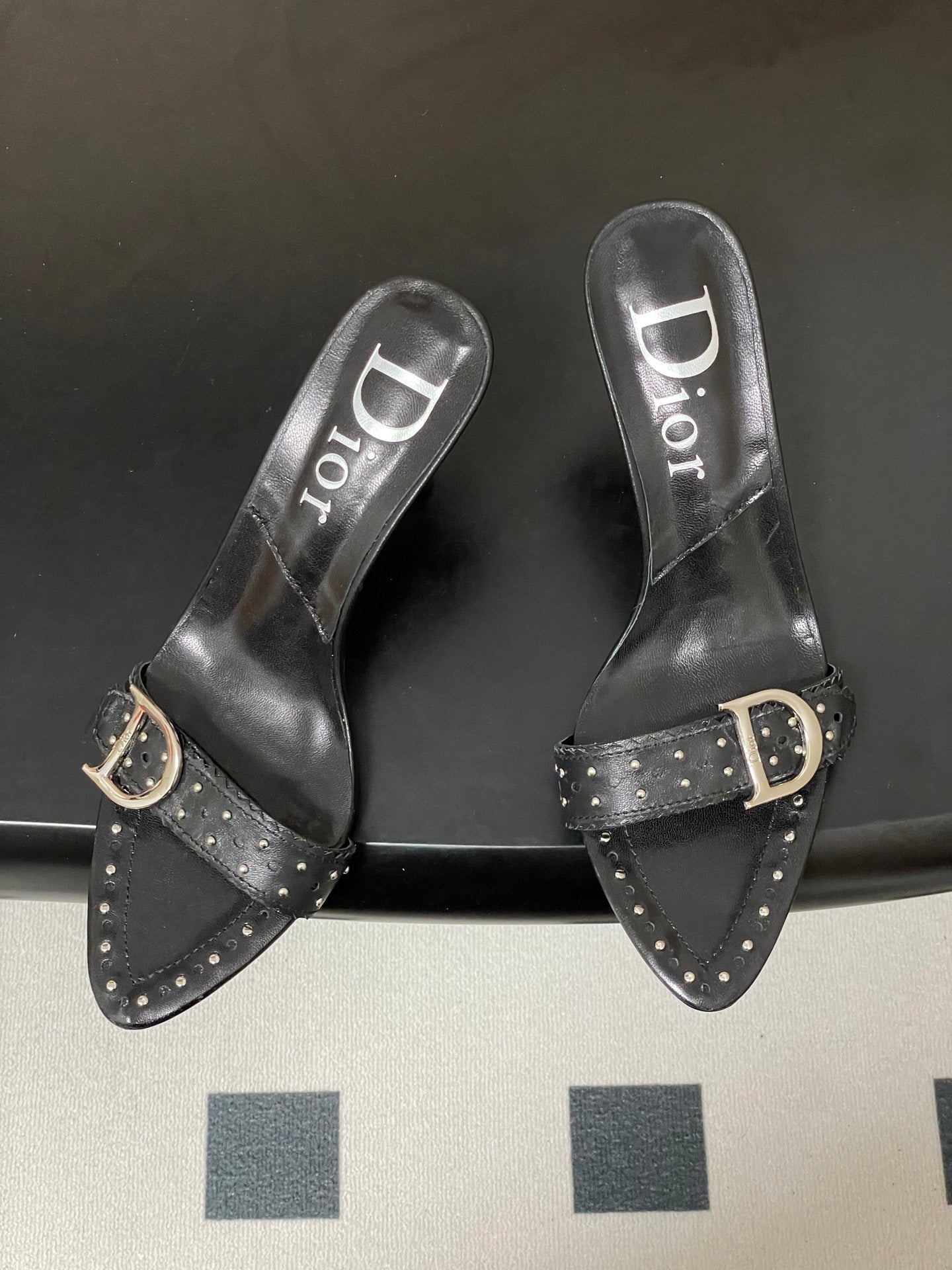 Dior 2026 Studded Sandal 8.5cm Black and White Sheepskin 717875