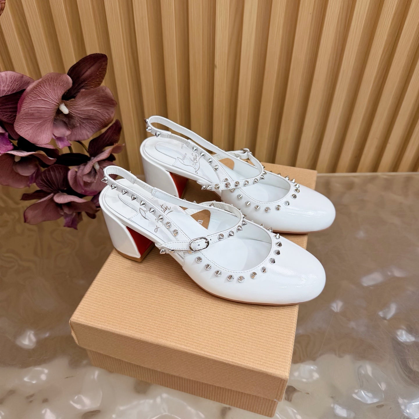 Christian Louboutin 2026 Janispikes 55mm Mary Jane Pumps Patent Leather 698239