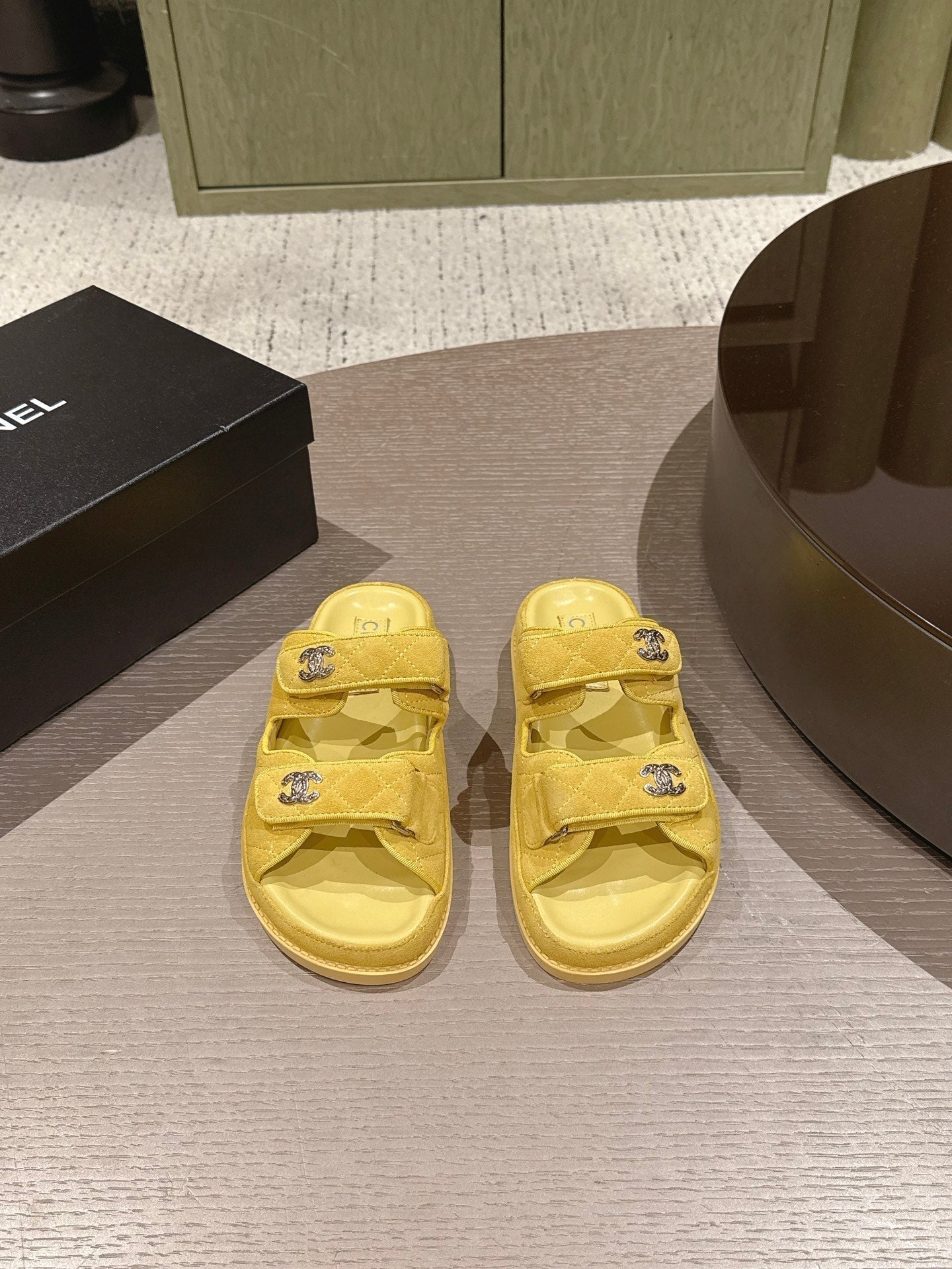 Chanel 2026 Velcro Beach Slippers Suede Leather 762937
