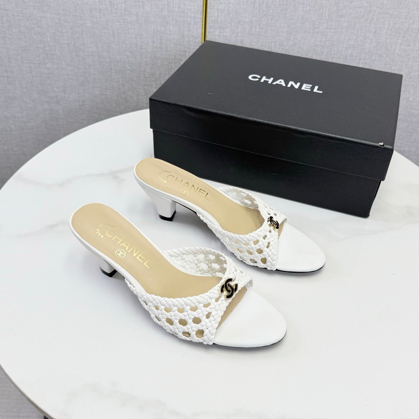 Chanel 2026 Mules 40mm Woven Sheepskin 801634