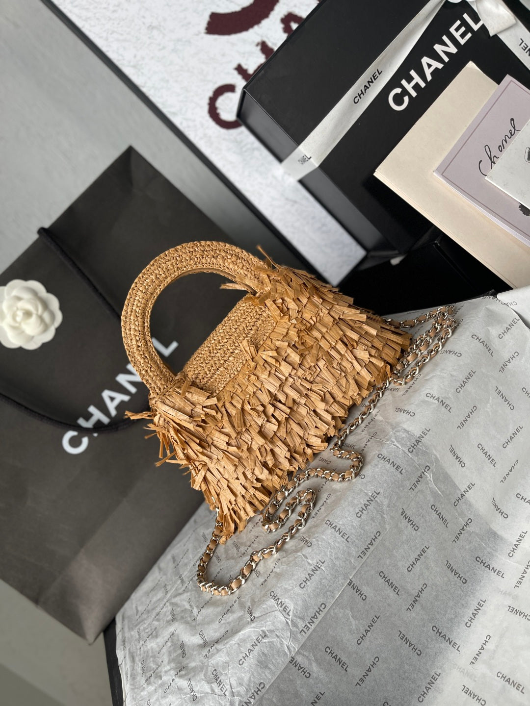 Chanel 2026 Bag 19cm Light Brown Raffia 140935