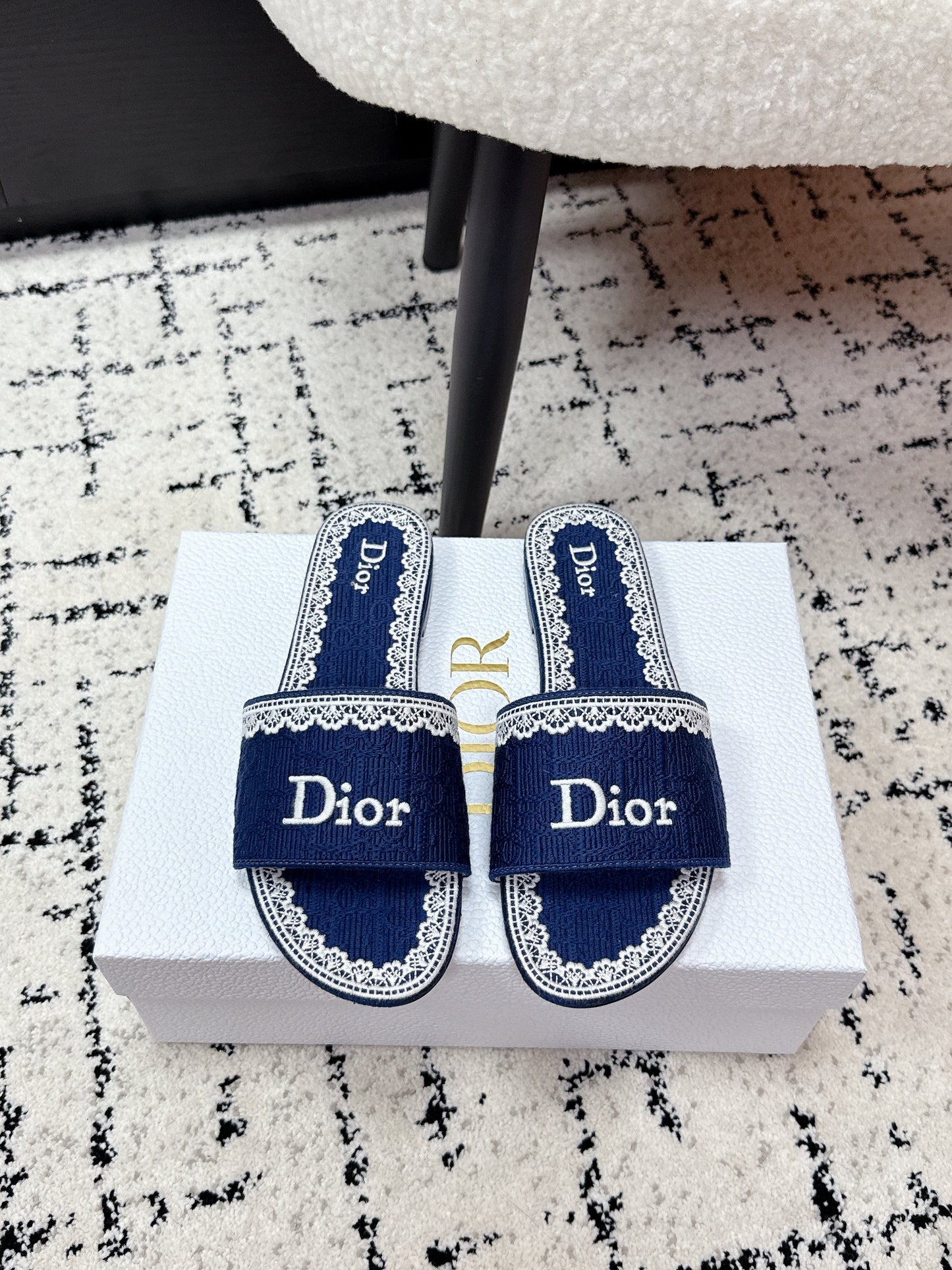 CD 26 Embroidered Slippers Dark Blue Canvas 617081