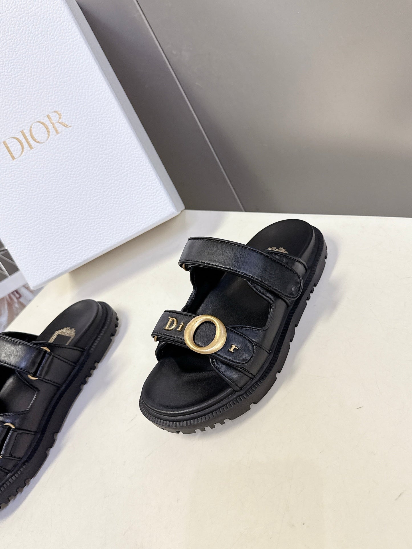 Dior 2026 Velcro Slip-on Sandal Black Leather 716903