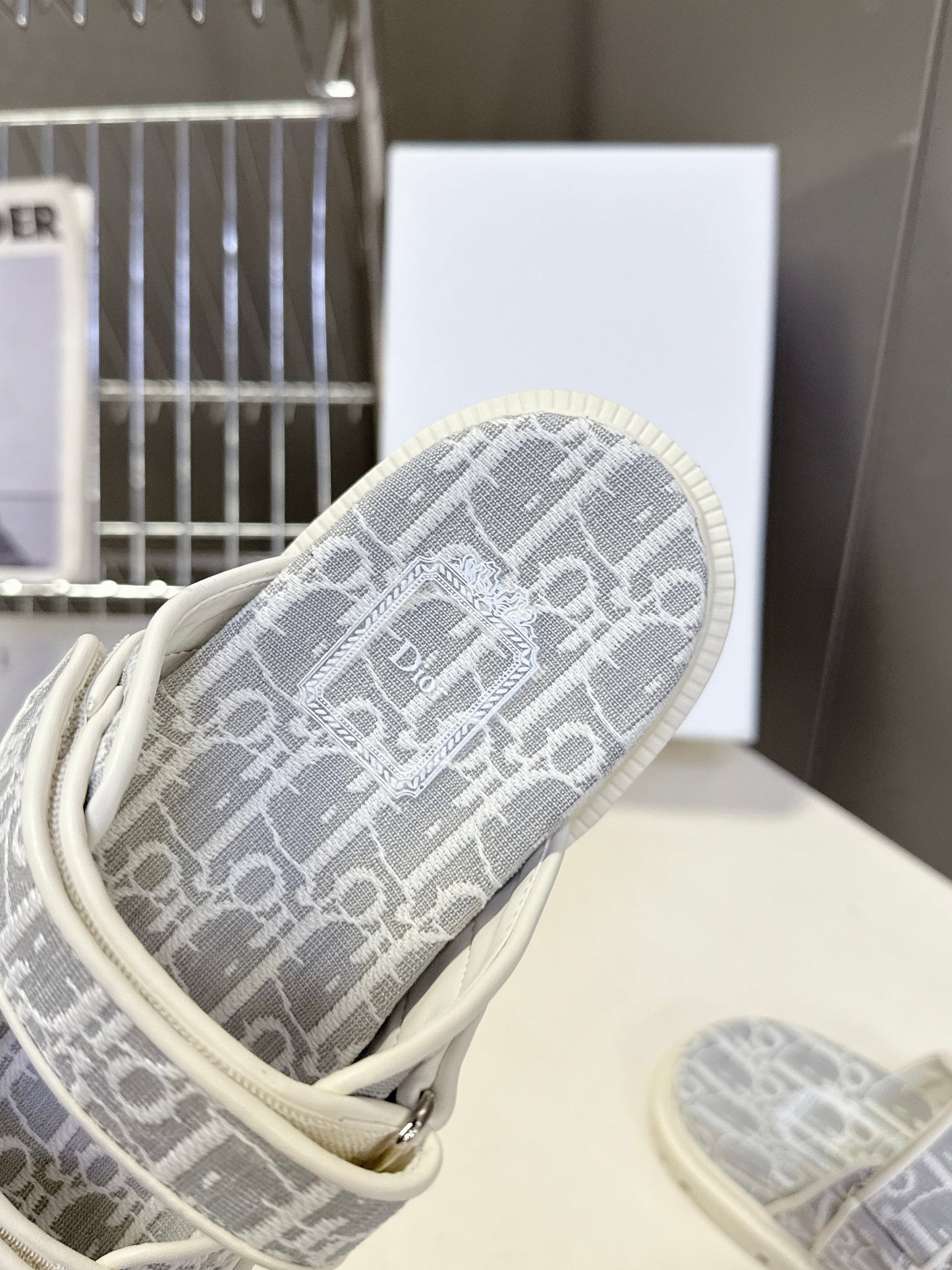 Dior 2026 Velcro Slip-on Sandal Grey White Fabric Leather 716904