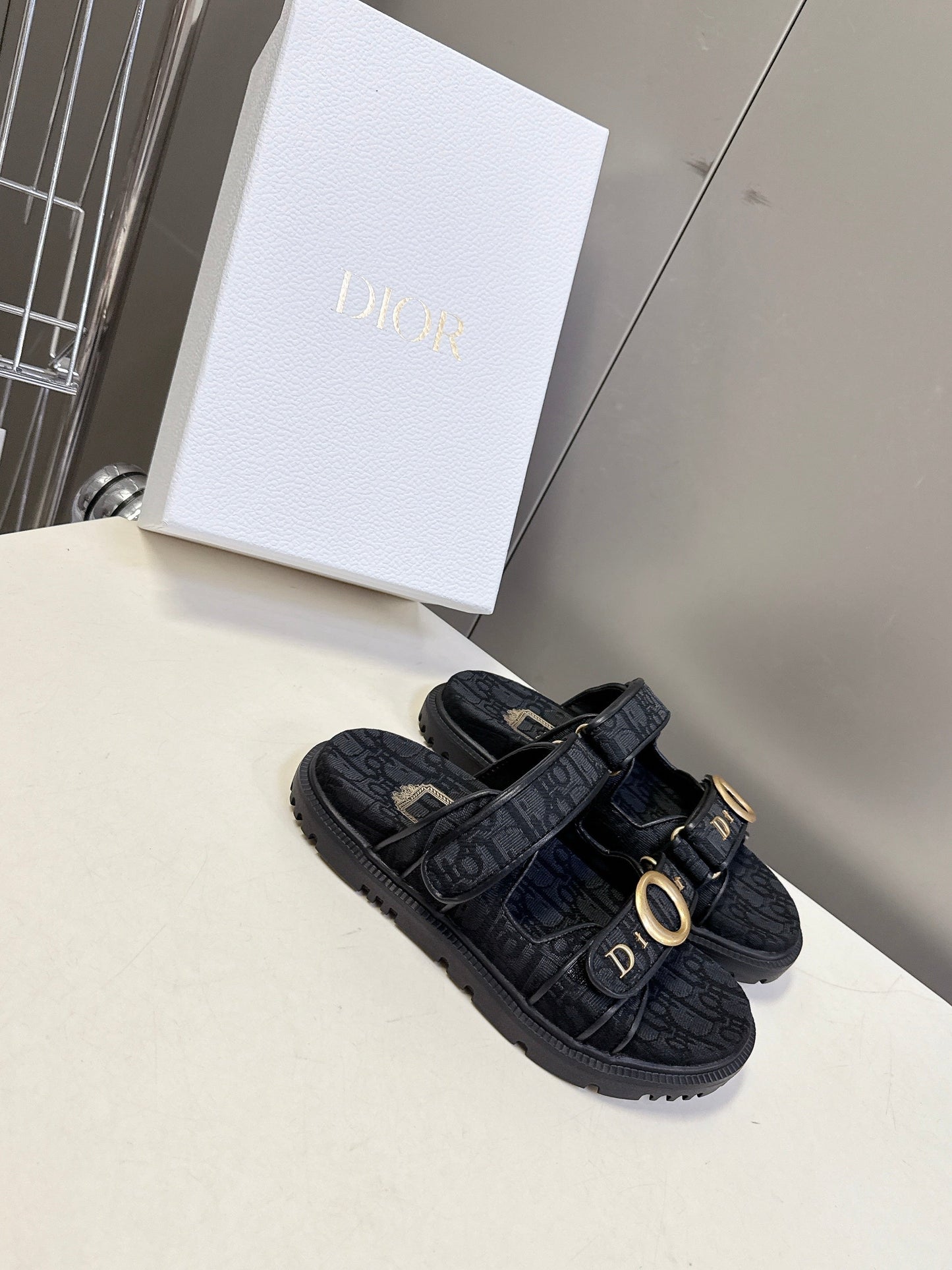 Dior 2026 Velcro Slip-on Sandal Black Fabric Leather 716905