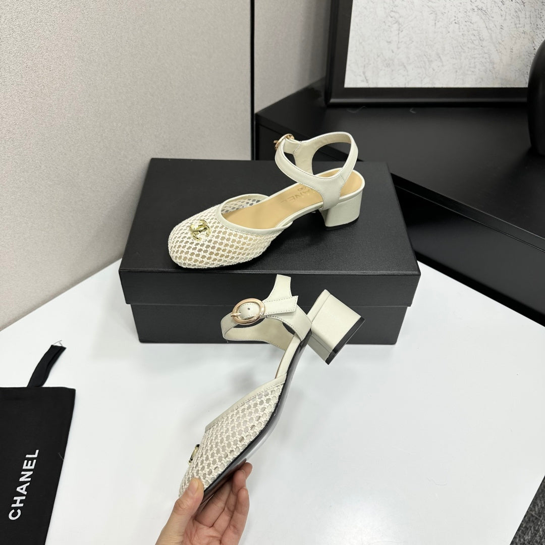 CC 2026 Mary Jane Sandals 45 White Satin Cowhide 668119