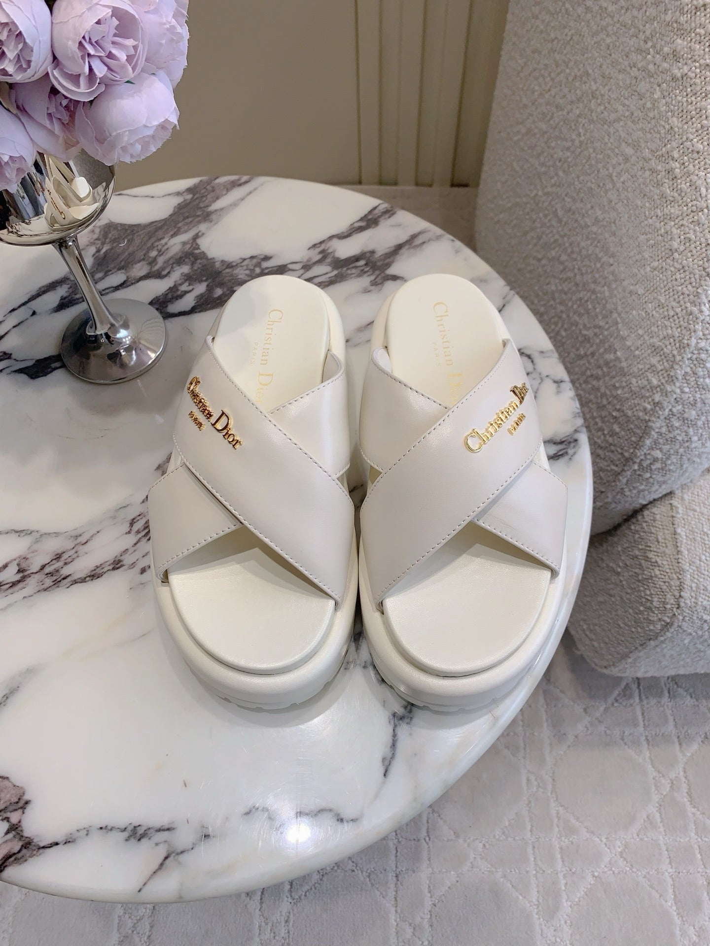 CD 26s Platform Sandals 65 White Lambskin 644288