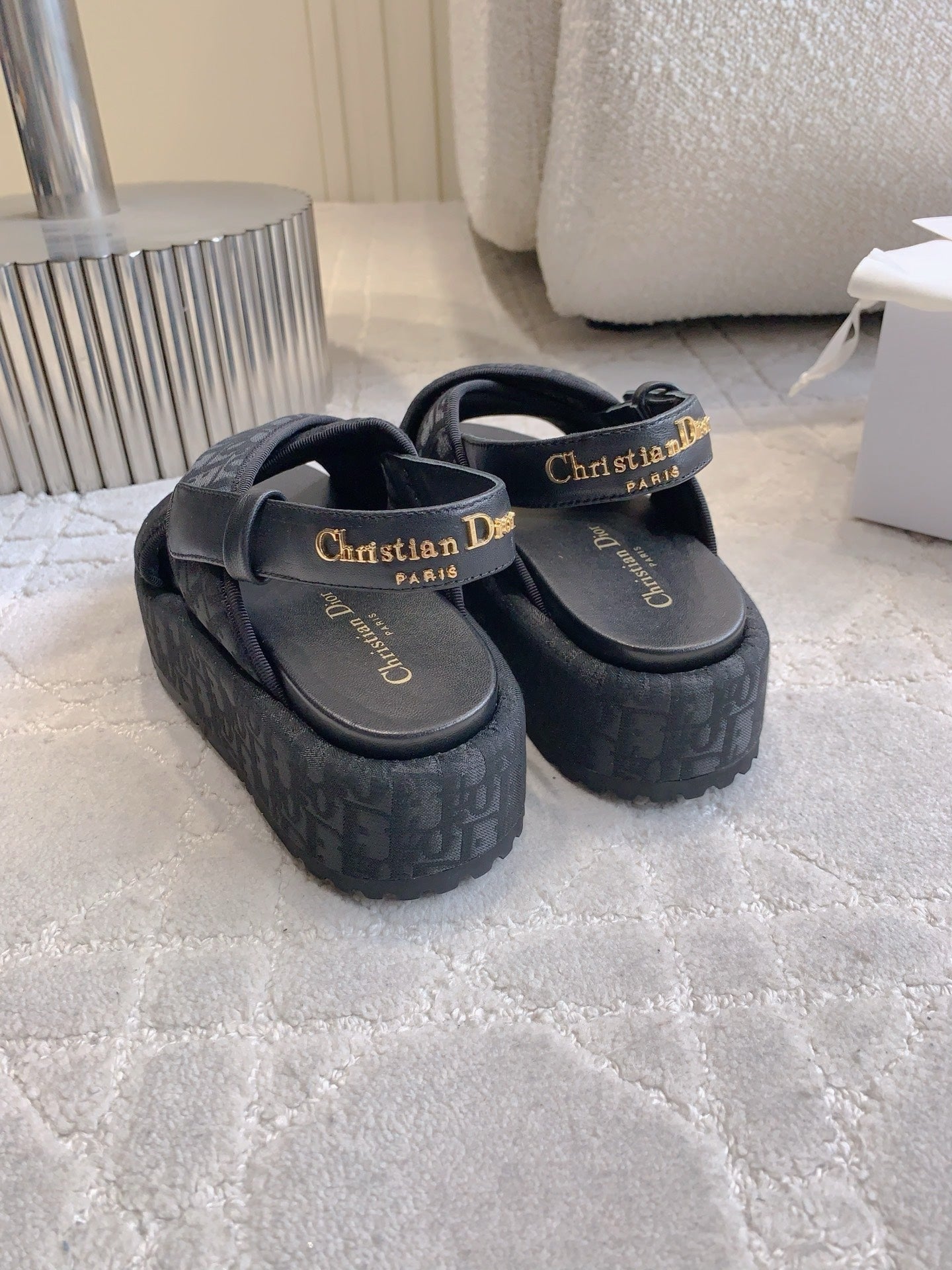 CD 26s Platform Sandals 65 Black Canvas Lambskin 644286
