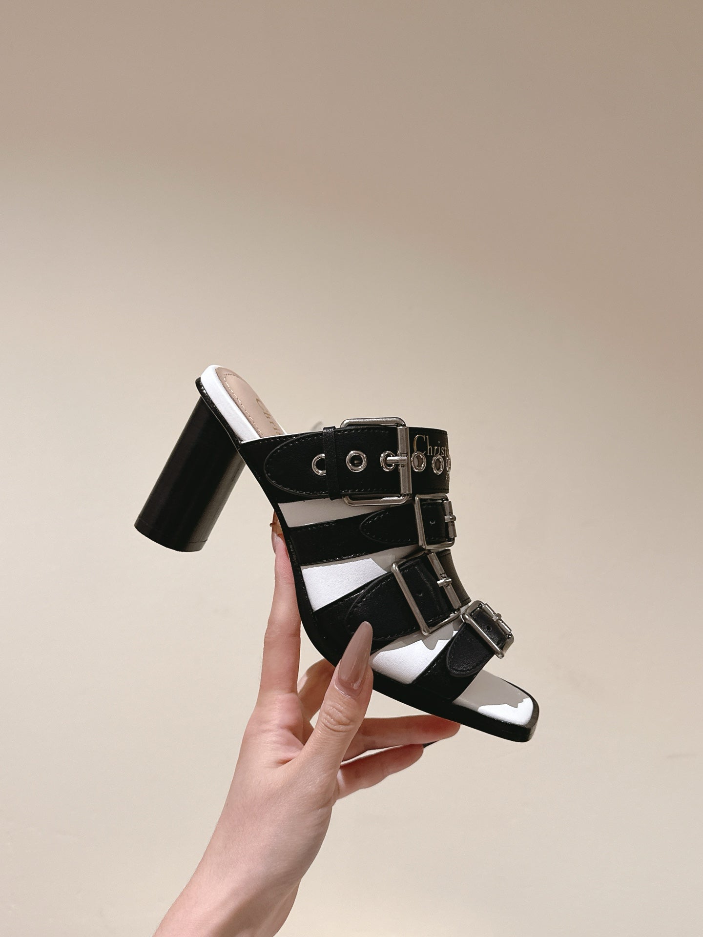 CD 26s High Heel Sandal 65 Black White Lambskin 661542