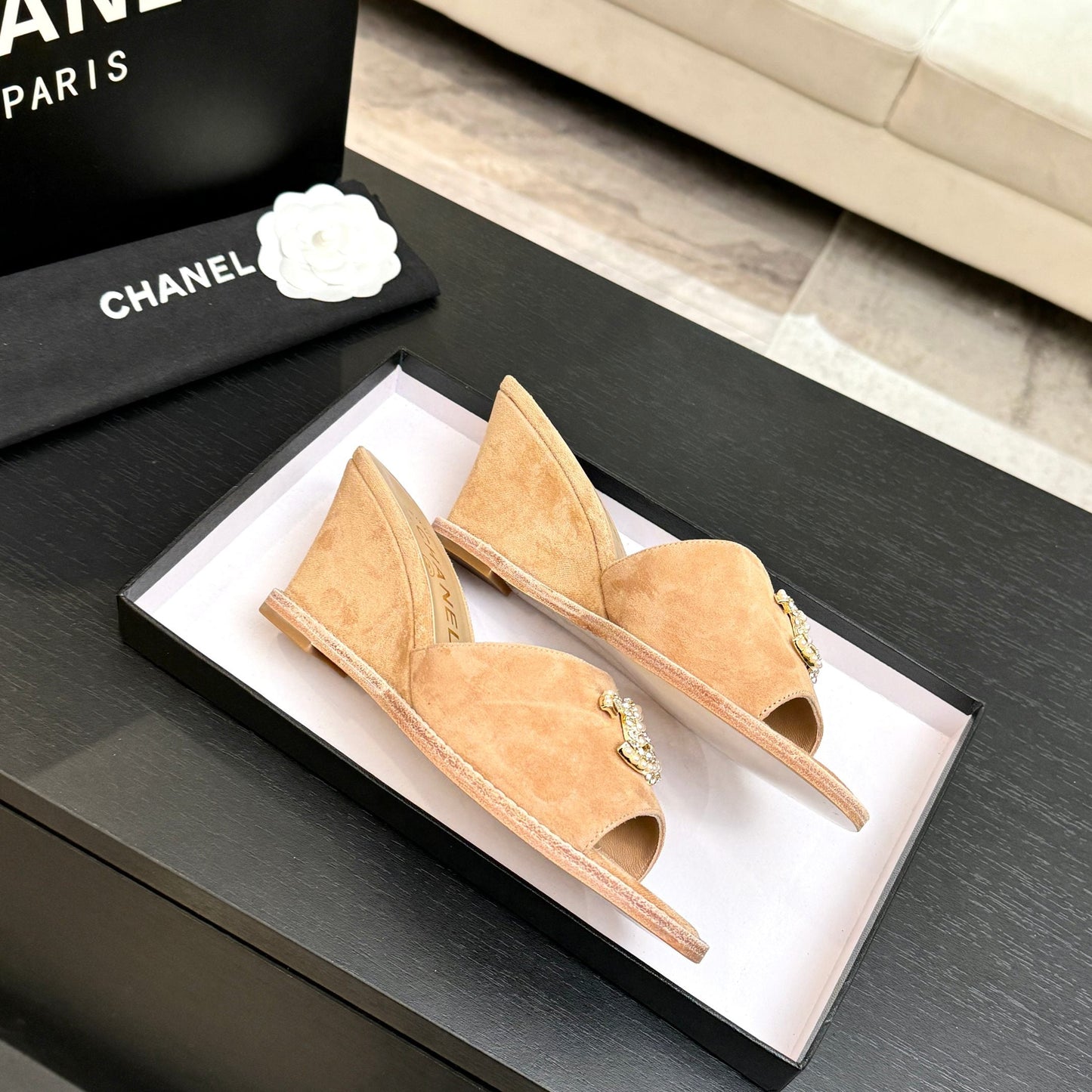CC 2026 Wedge Sandals 65 Beige Suede 667767