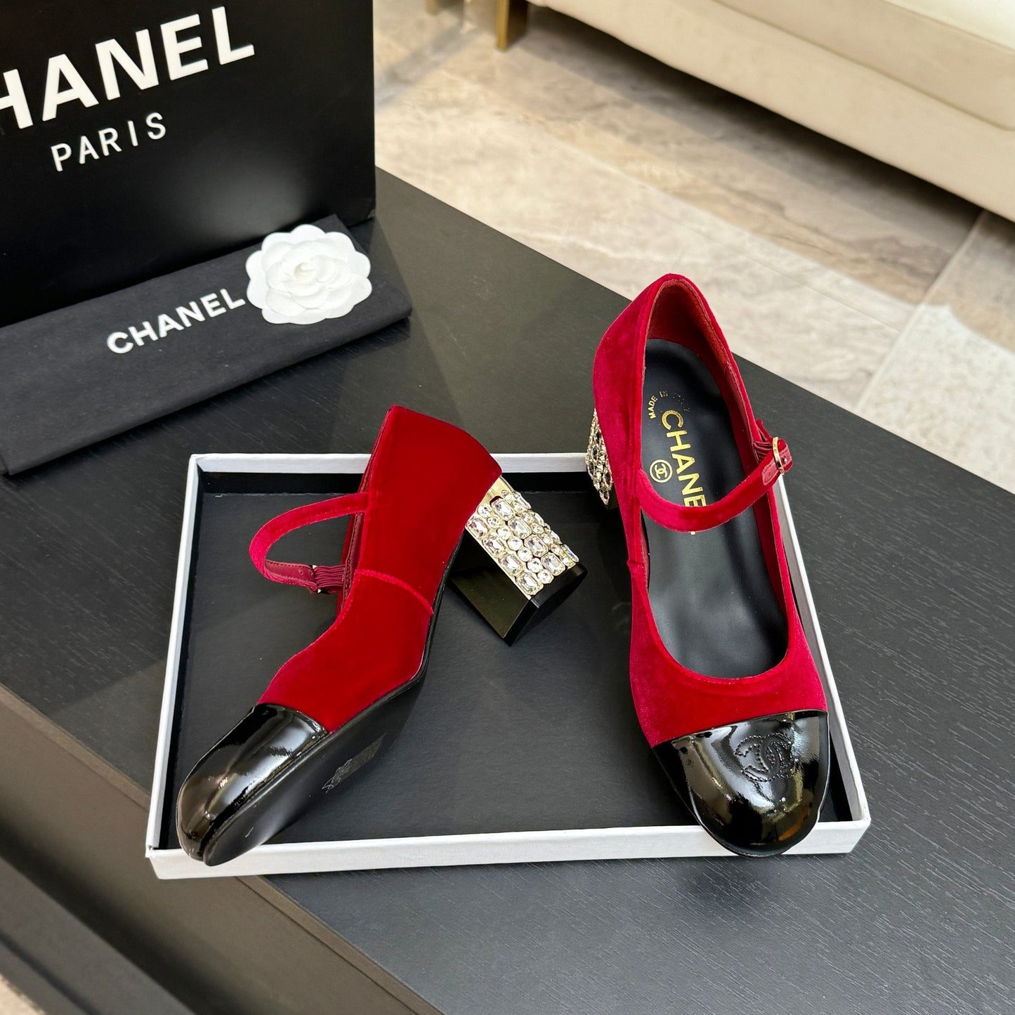 CC 2026 Mary Jane 65 Red Velvet Leather 700644