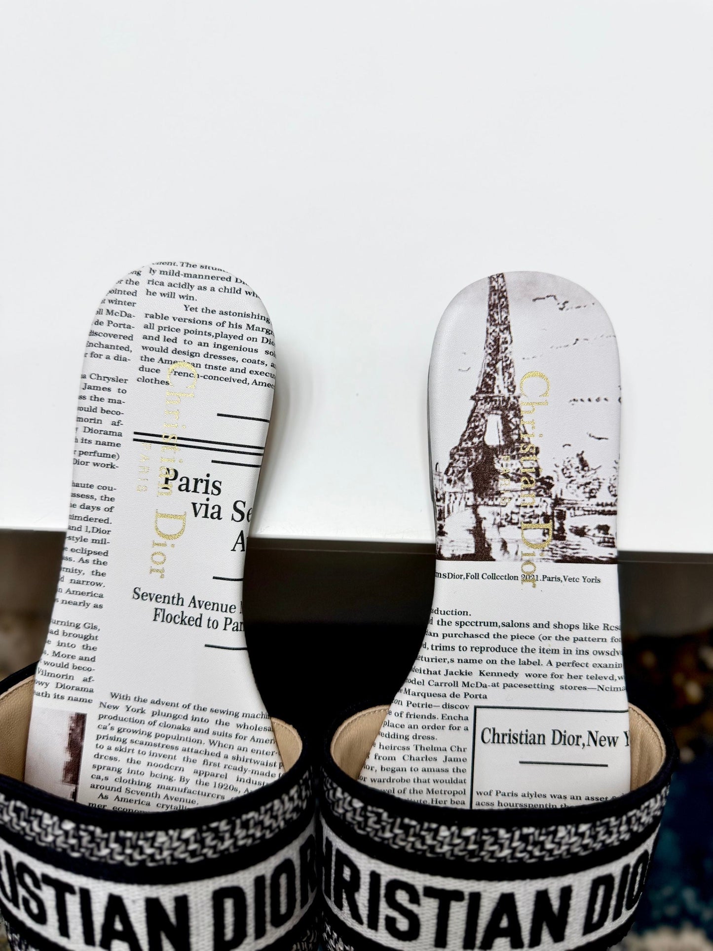 CD 26s Embroidered Slippers Black White Canvas Leather 683019