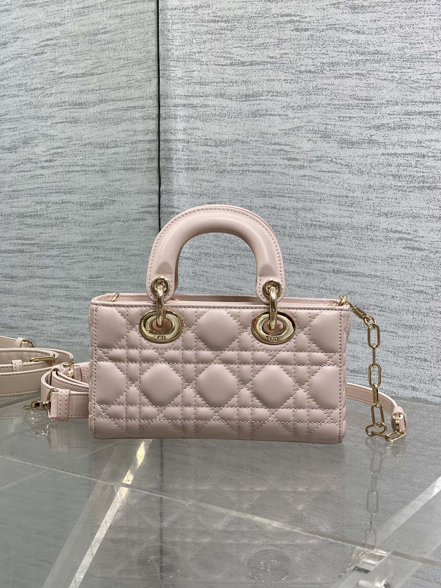 Dior 2026 Micro Lady D-Joy Bag 19cm Powder Pink Cannage Lambskin