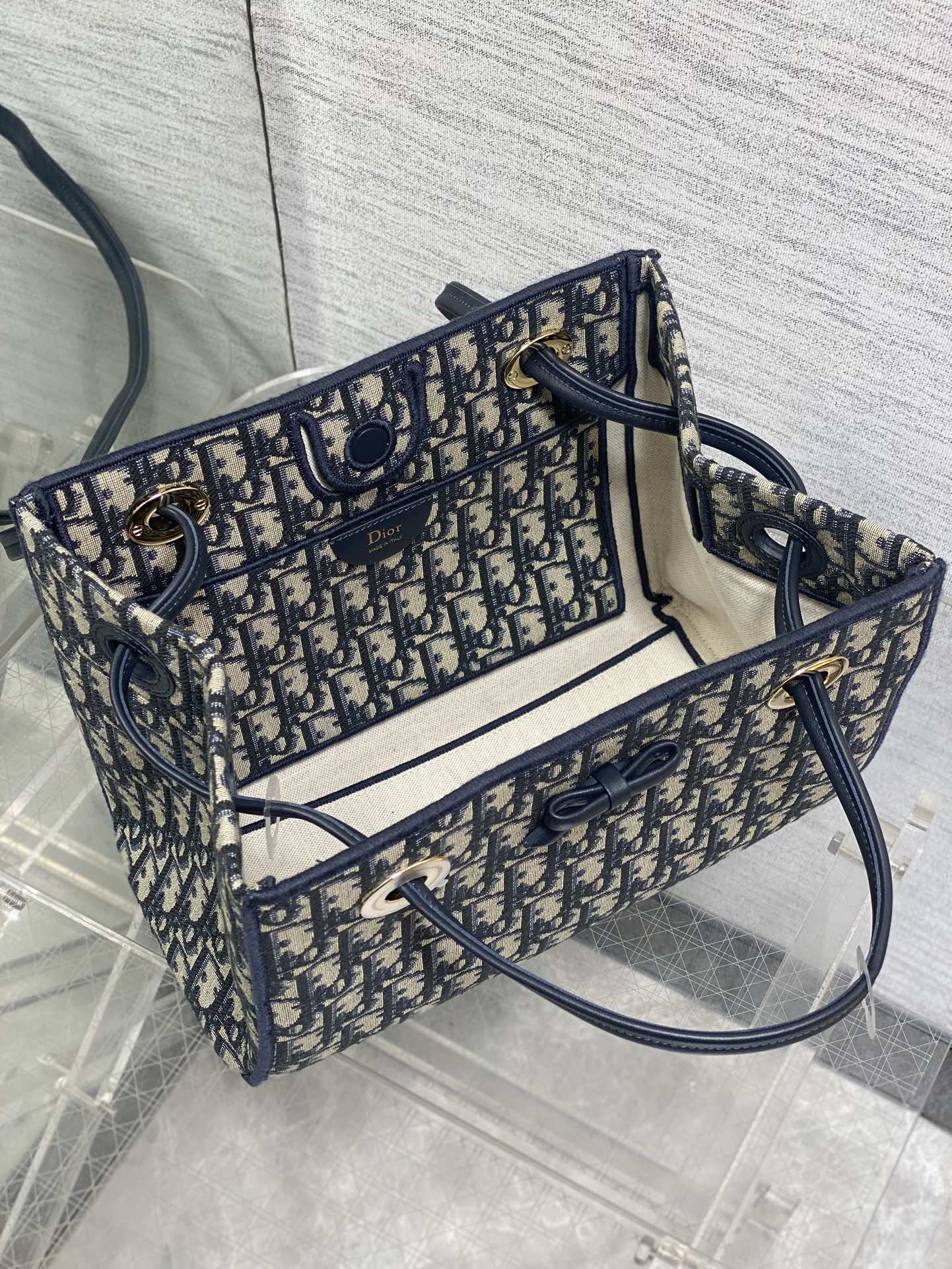 Dior 2026 Small Shopping Bag Blue Beige Canvas Leather 284287