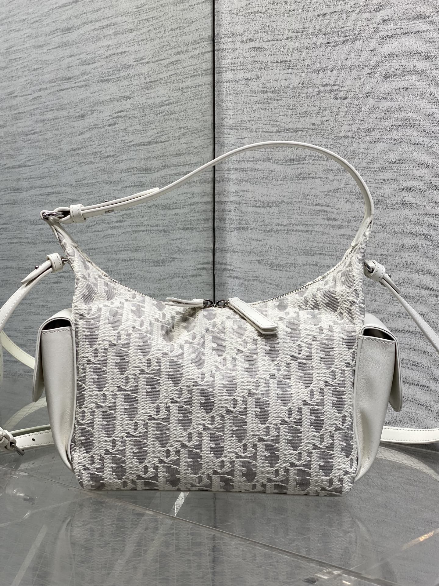 Dior 2026 D-Dream Oblique Jacquard 24cm White Grey Cotton Calfskin 289148