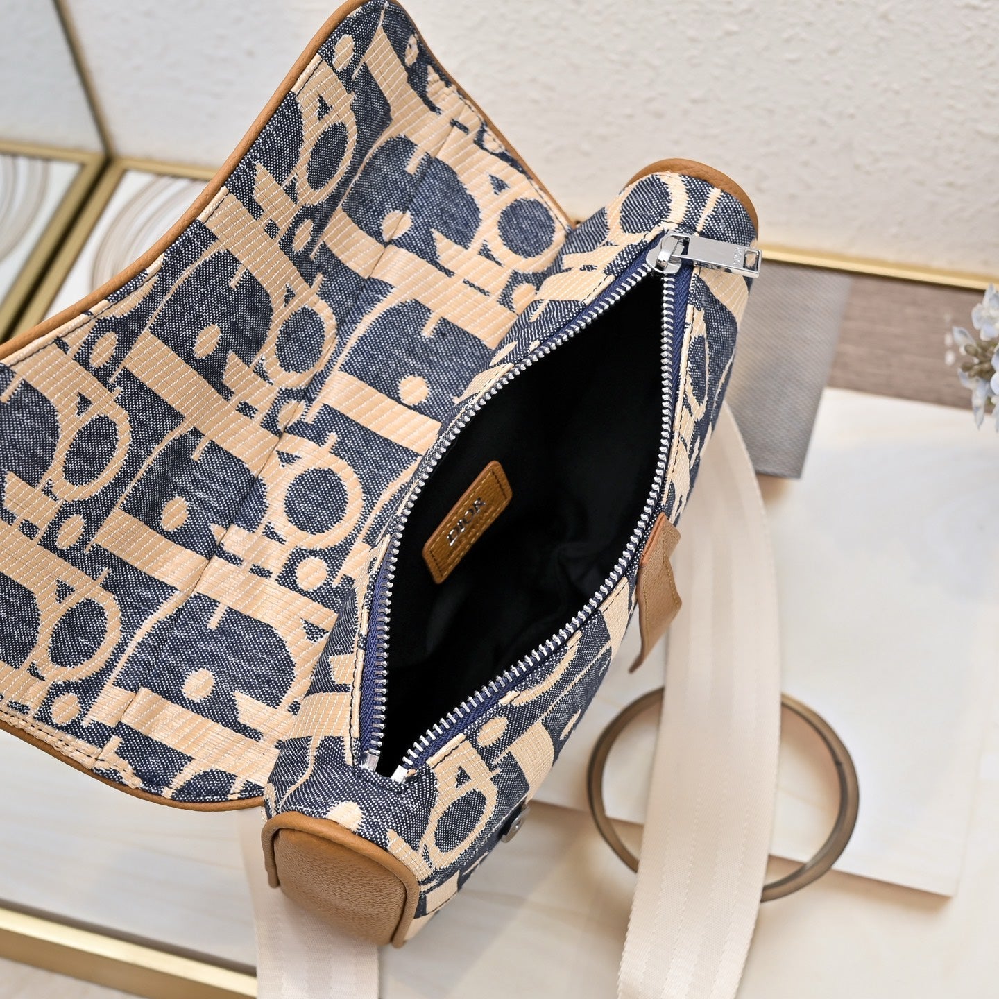Dior 2026 Saddle Oblique Bag 28.6cm Blue Brown Denim Calfskin