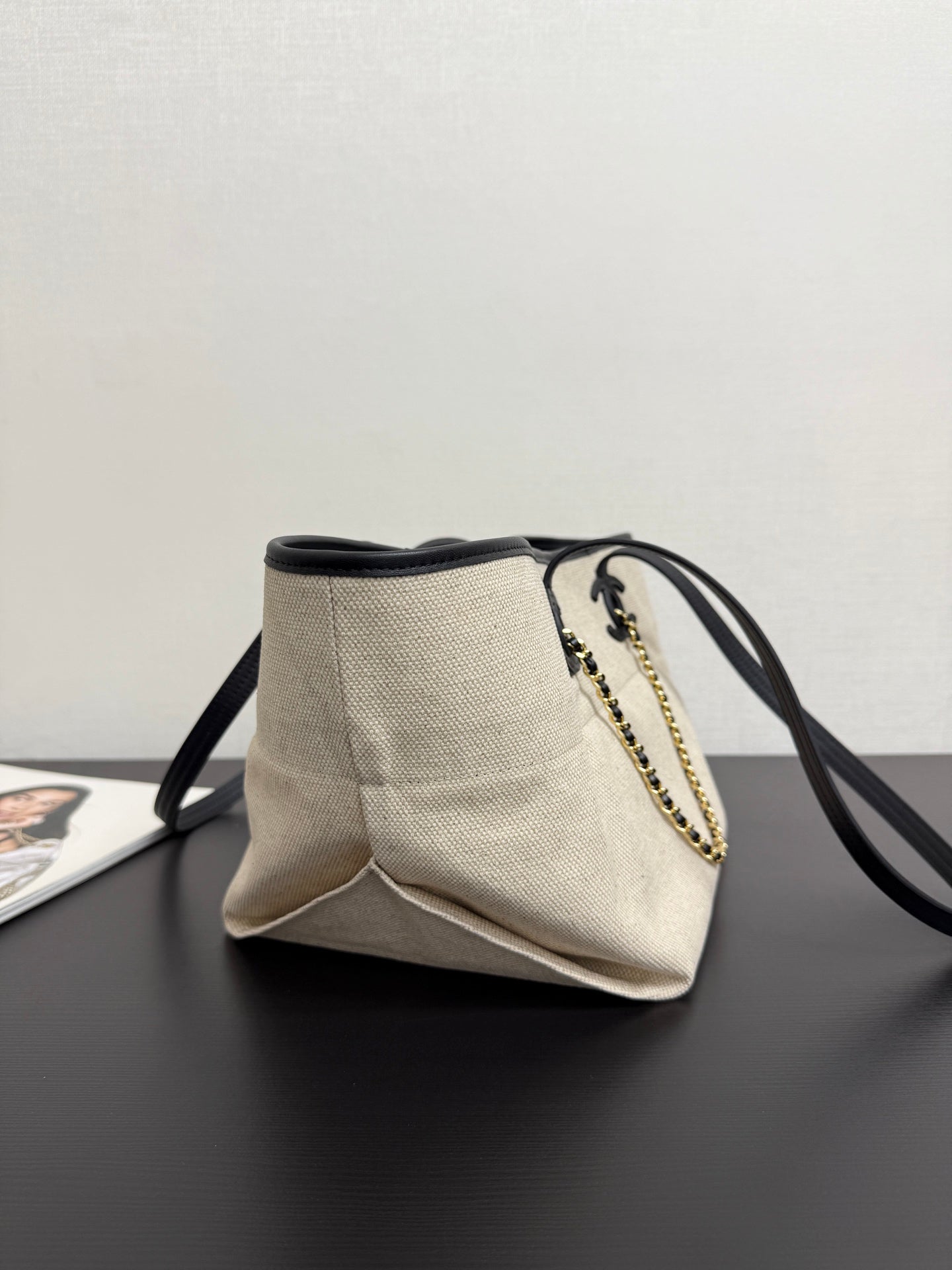 Chanel 2026 Coco Beach Beach Tote Bag 46cm Off-white mix Black Canvas Leather