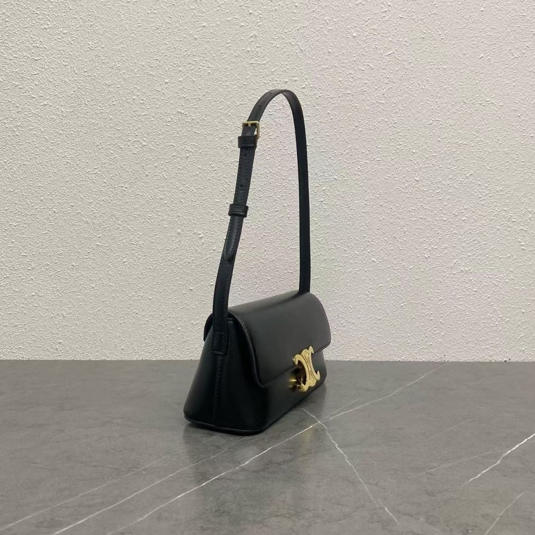 Celine 2026 Triomphe Terence Shoulder Bag 24cm Black Cowhide 281892