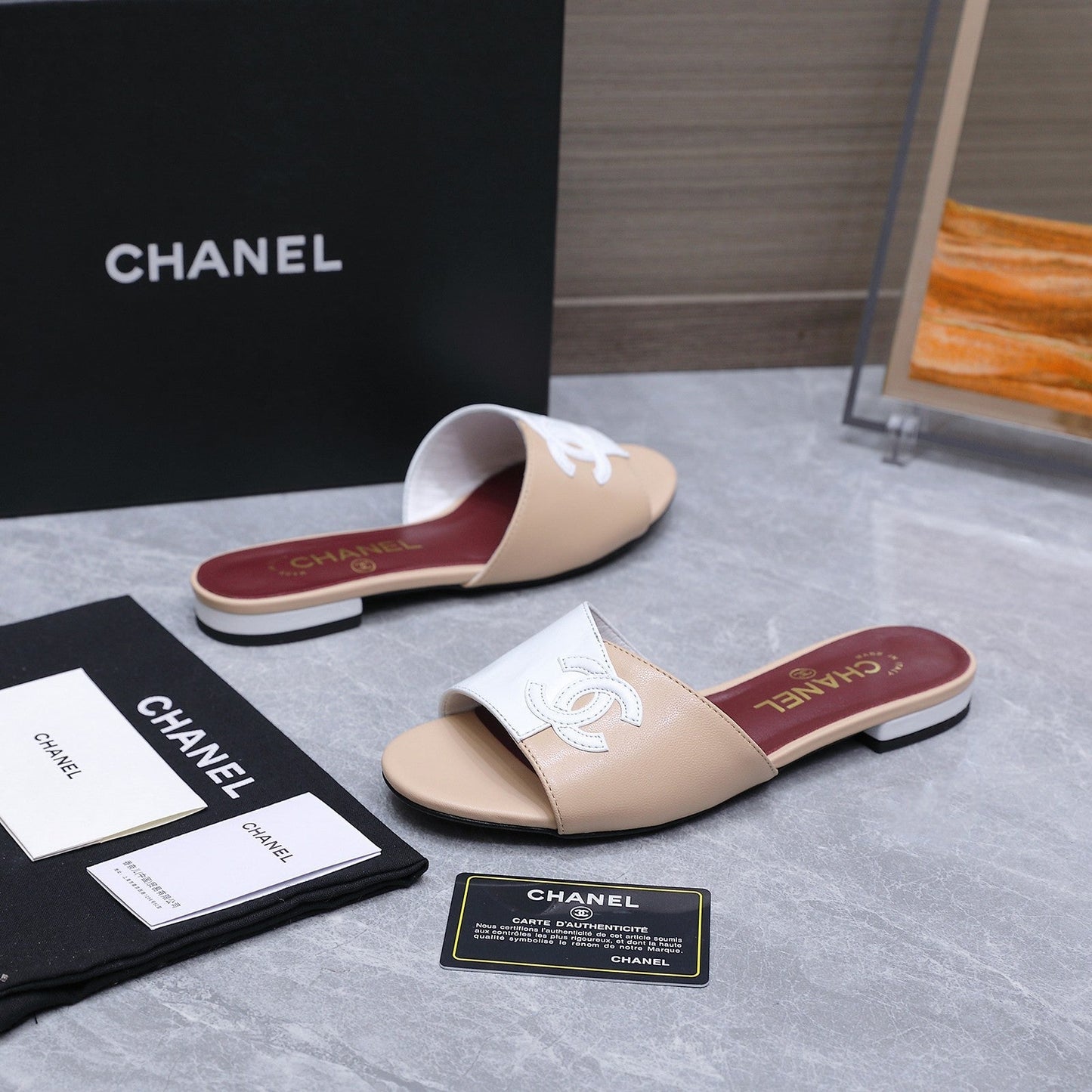 Chanel 2026 Sandals Beige White Suede Leather 758411
