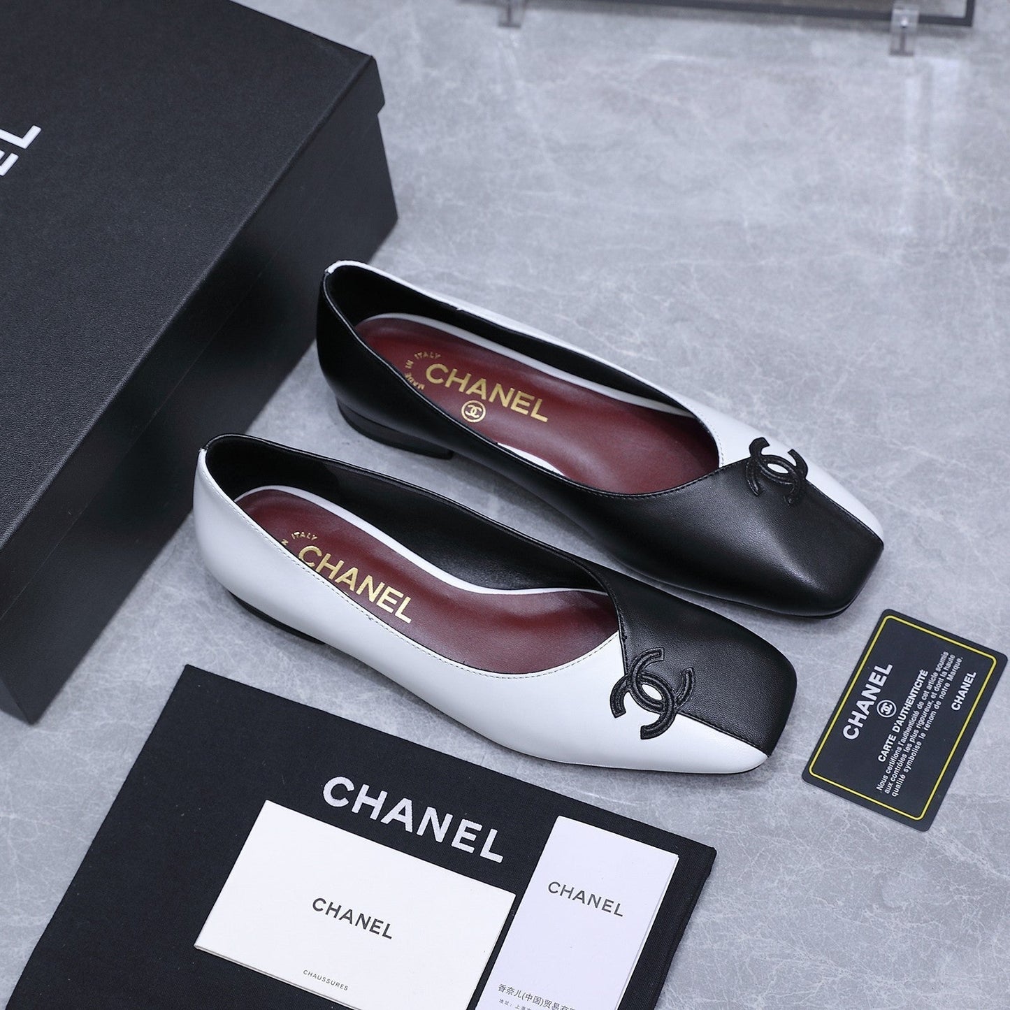 Chanel 2026 Ballet Flats Black White Suede Sheepskin 758420