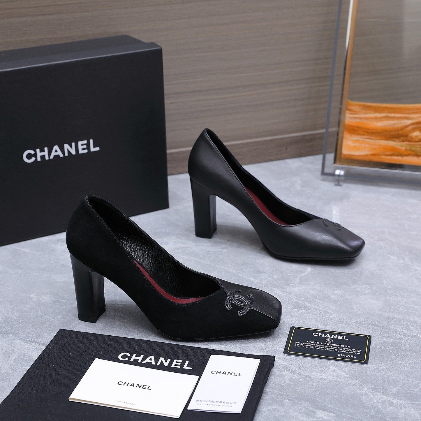 Chanel 2026 High-Heeled Pump 85mm Black Suede Sheepskin 758426