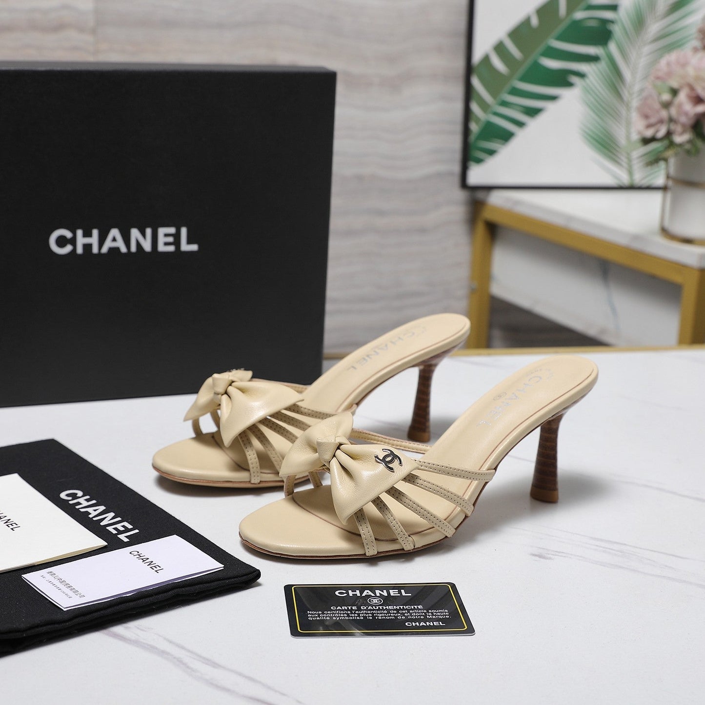 Chanel 2026 High-heeled Sandals With Delicate Bow 80mm Beige Cowhide 758428