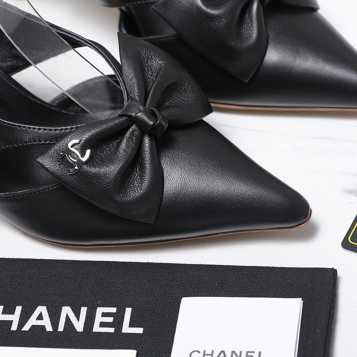 Chanel 2026 Bow Strappy High-Heeled Slingback 80mm Black Cowhide 758438