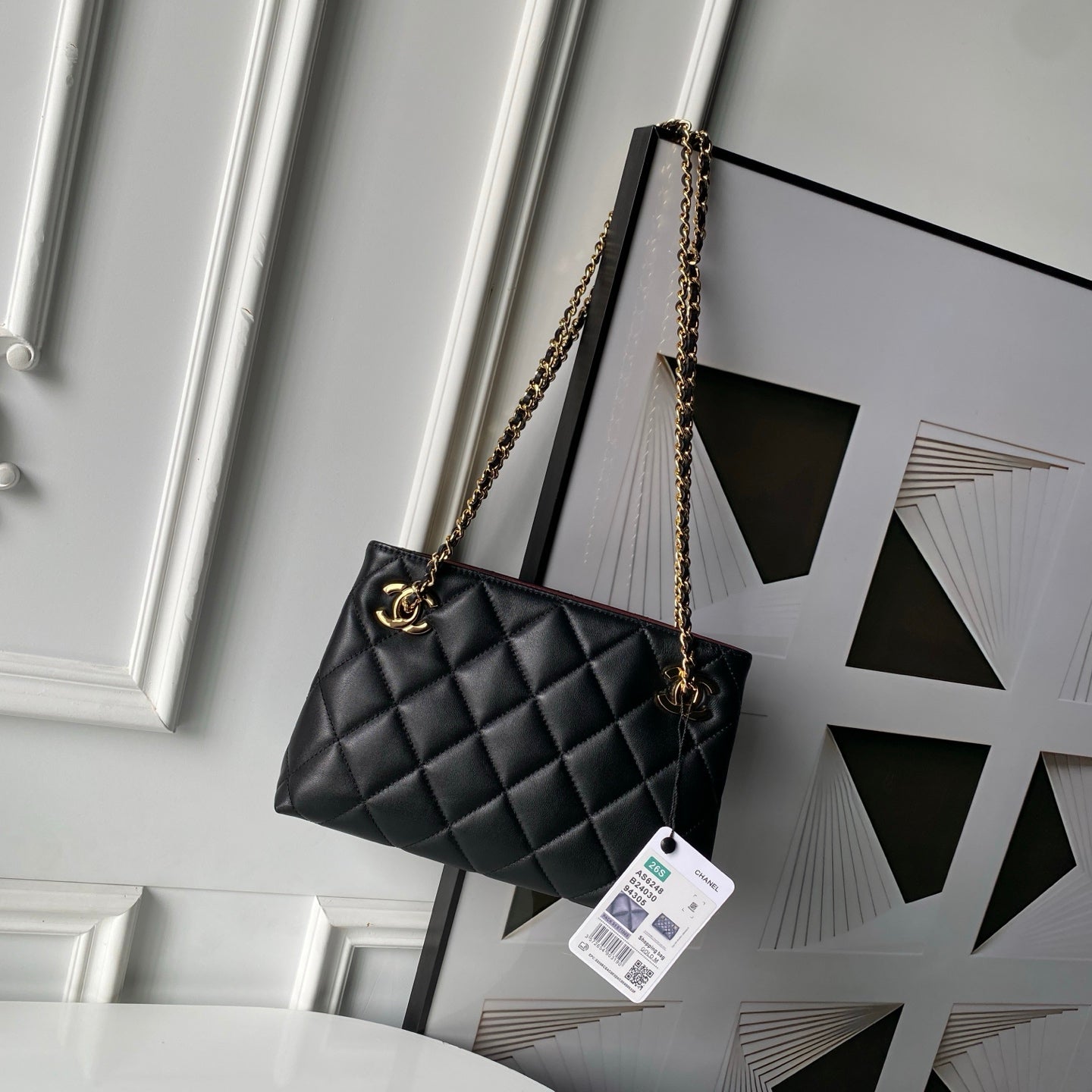 Chanel 2026 Small Shopping Tote Bag Black 24.5cm Black Lambskin 348256