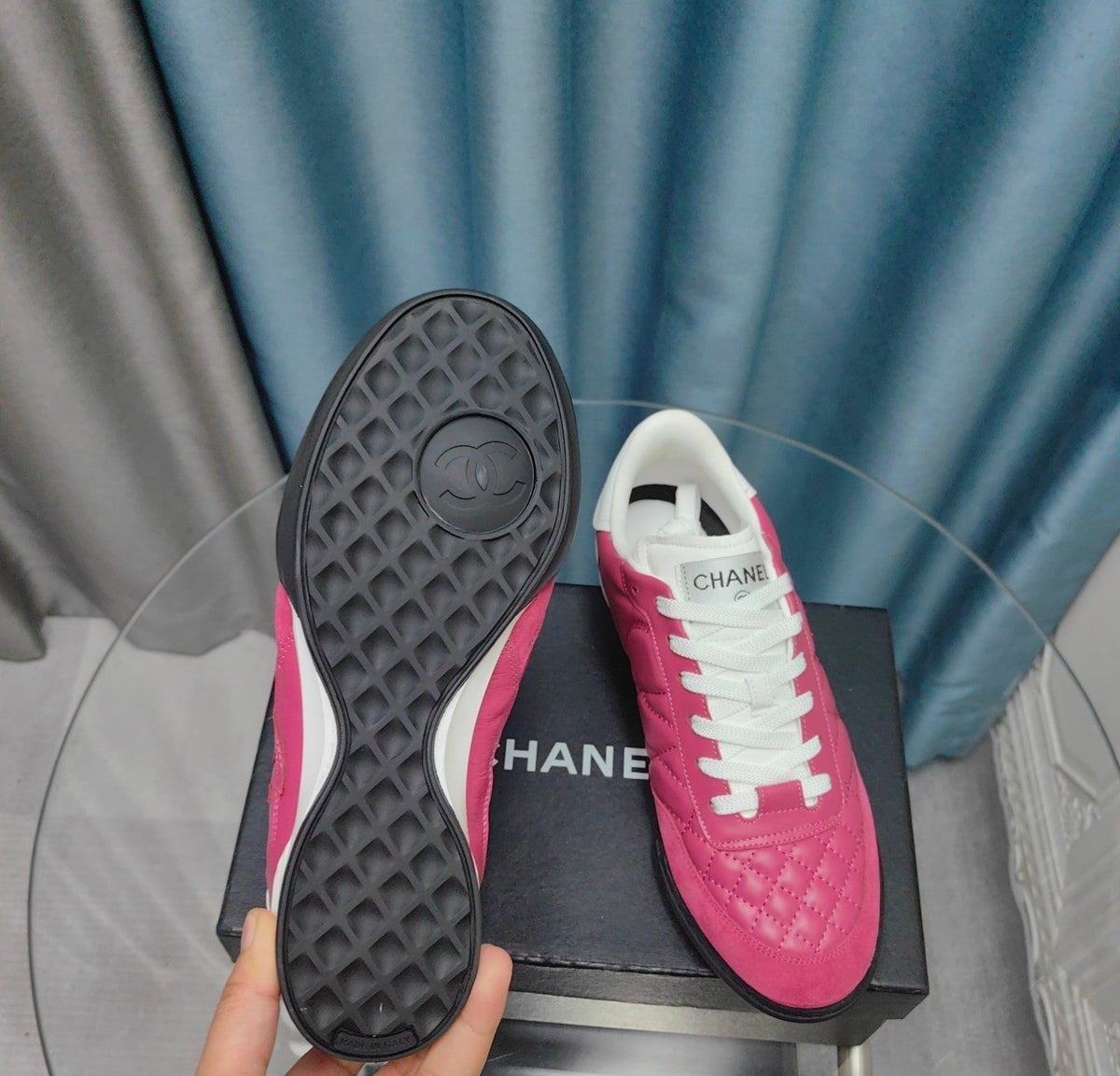 CC Sneaker Dark Pink Quilted Cowhide And Suede