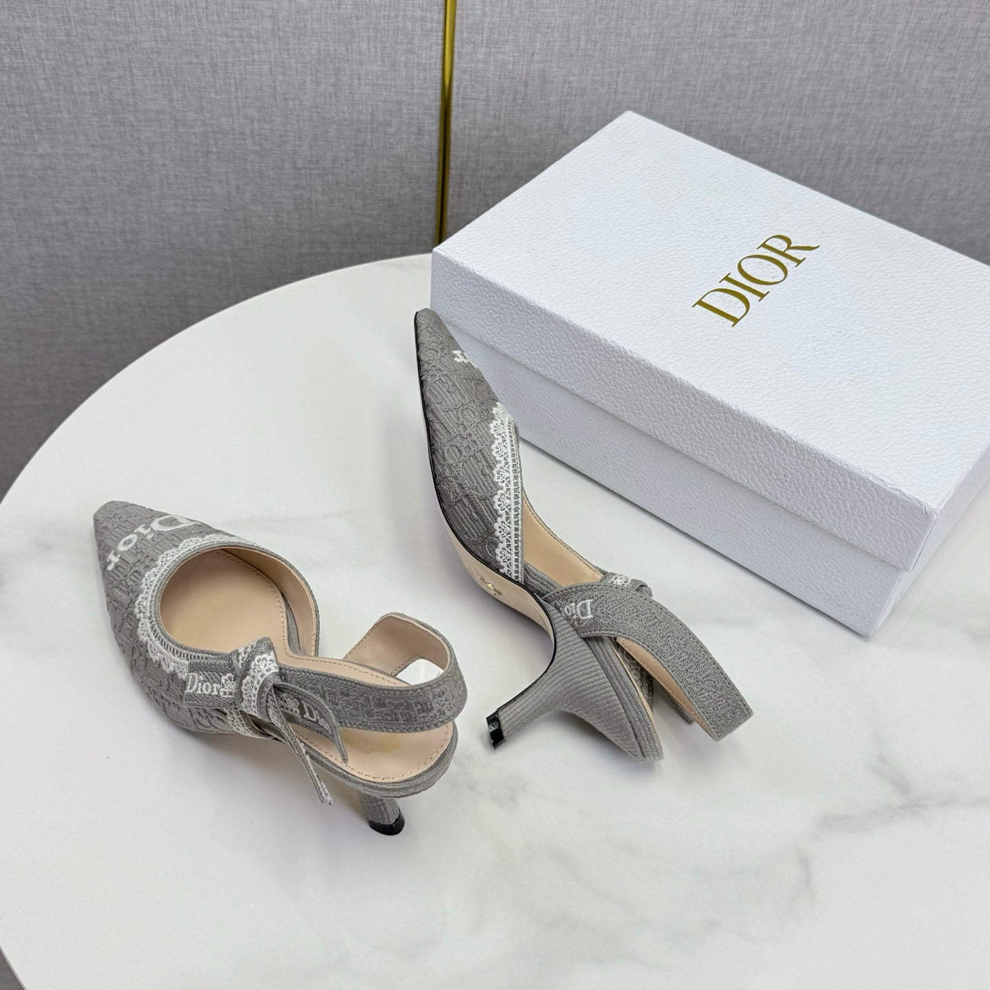 CD 26 Embroidered Slingback 65 Gray Canvas 620367