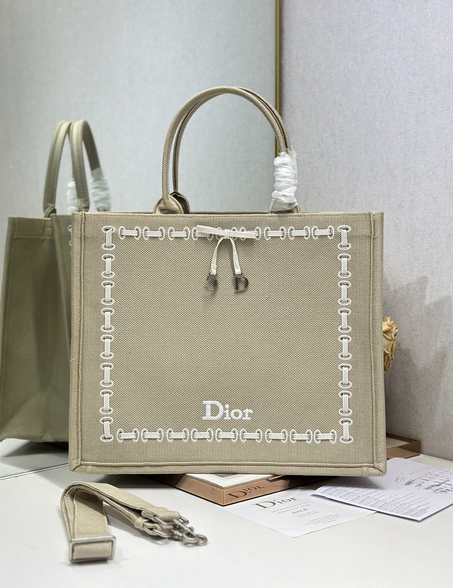 Dior 2026 Book Tote Bag Beige mix White Canvas 290893