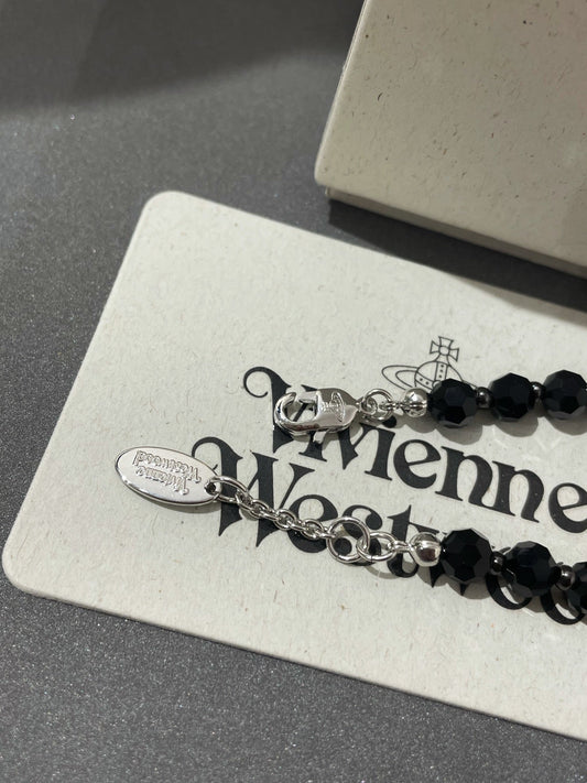 Vivienne Westwood Black Crystal Saturn Necklace