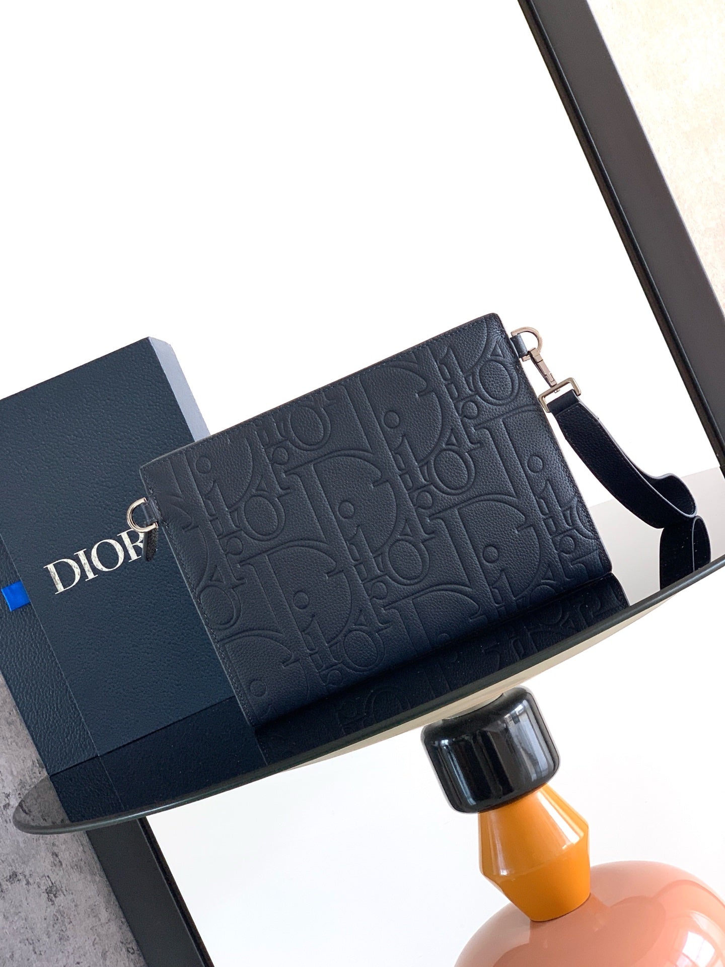 Dior 2026 A5 Triangle Pouch 27cm Navy Grained Calfskin 355418