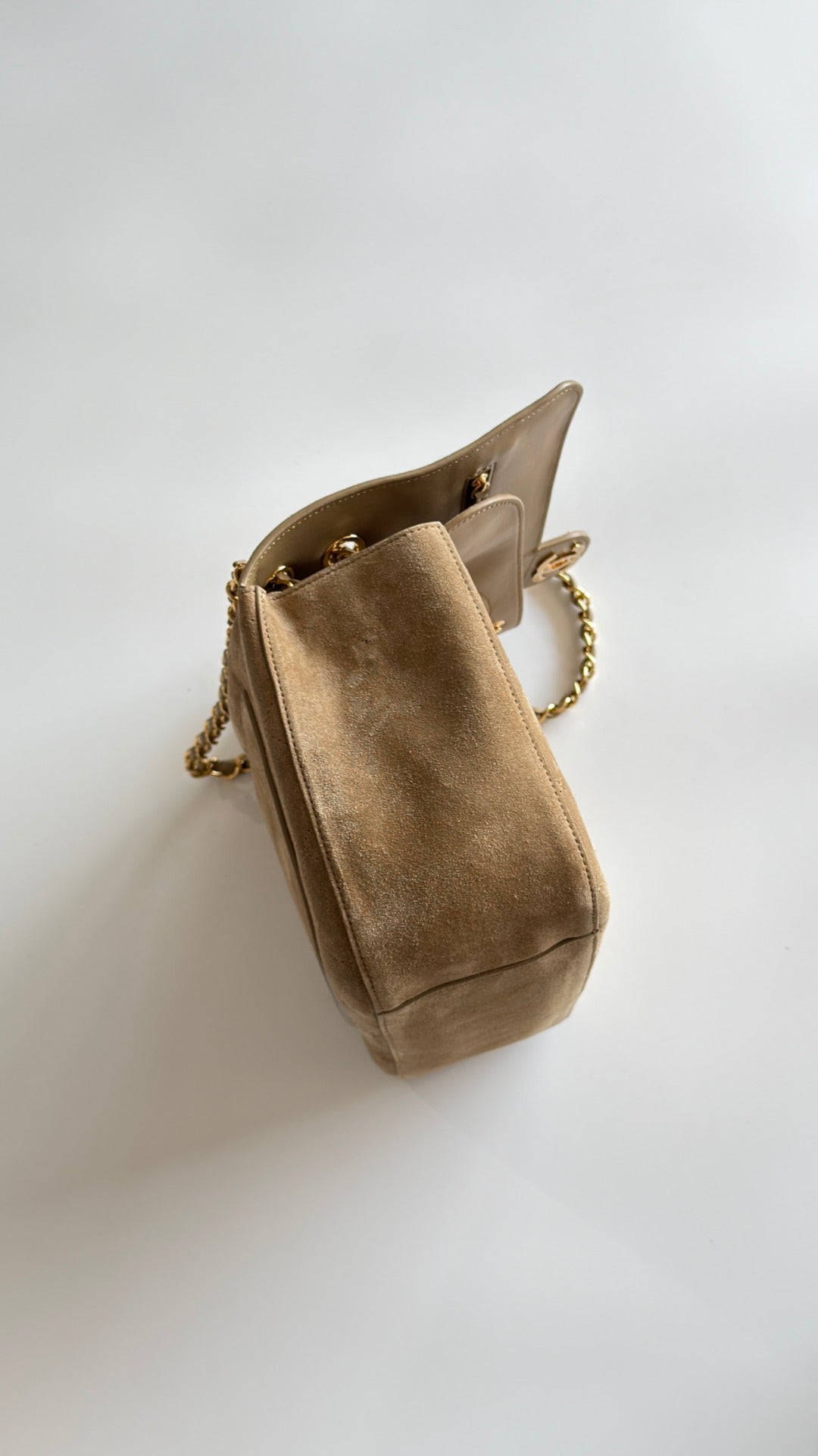 Chanel 2026 Maxi Flap Bag 32cm Beige Suede Calfskin