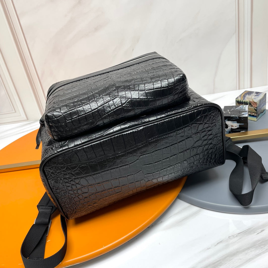 YSL City Backpack 38 Black in Crocodile-patterned Cowhide 285765