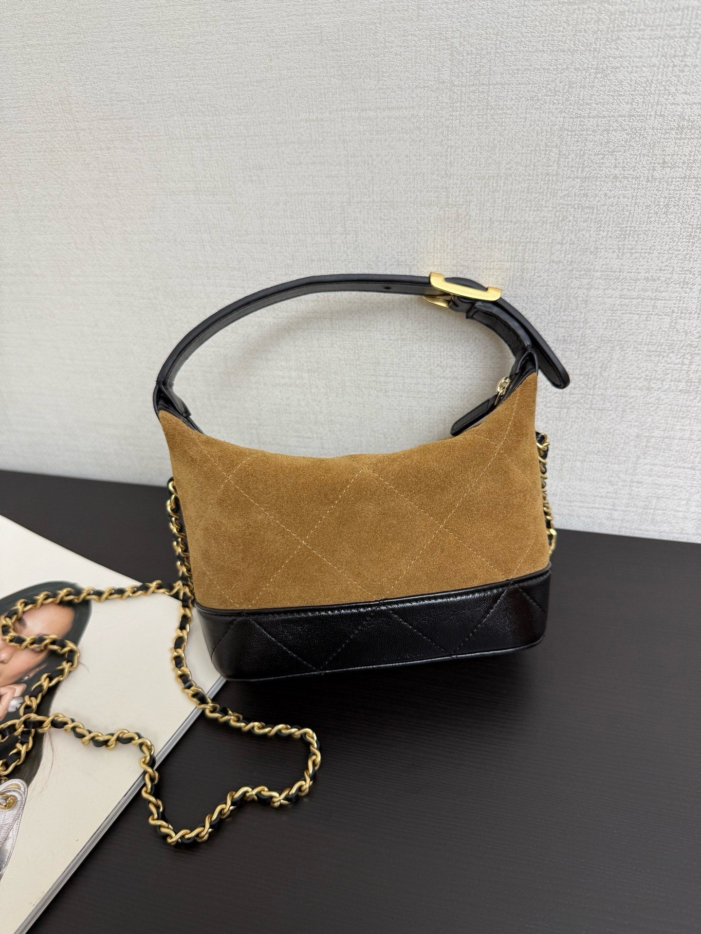 Chanel 2026 Clutch With Chain 17.5cm Tan Black Suede Leather