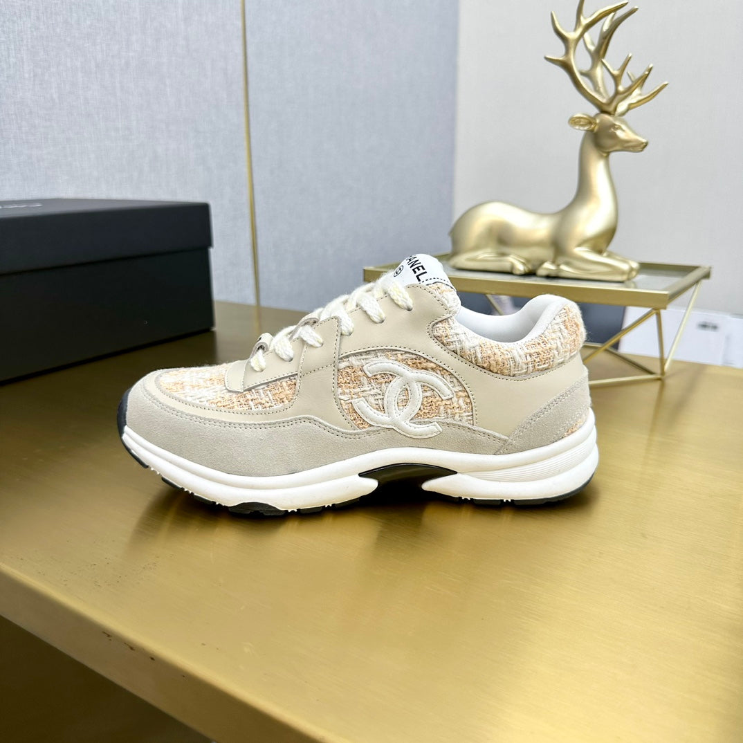 CC 2026 Casual Sneakers Beige Suede Tweed 668059