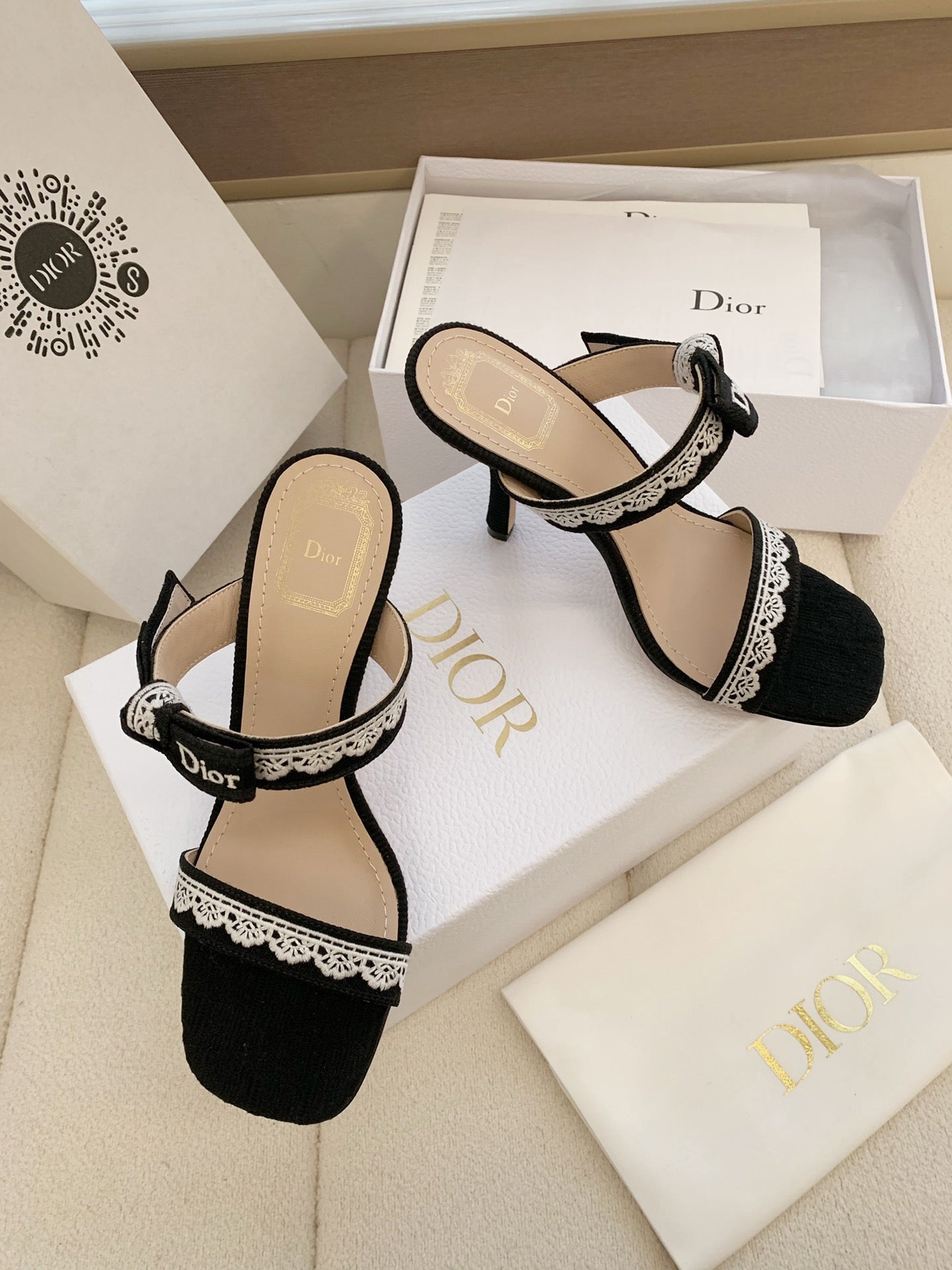 CD 26s High Heel Sandal 100 Black Canvas Sheepskin 664176