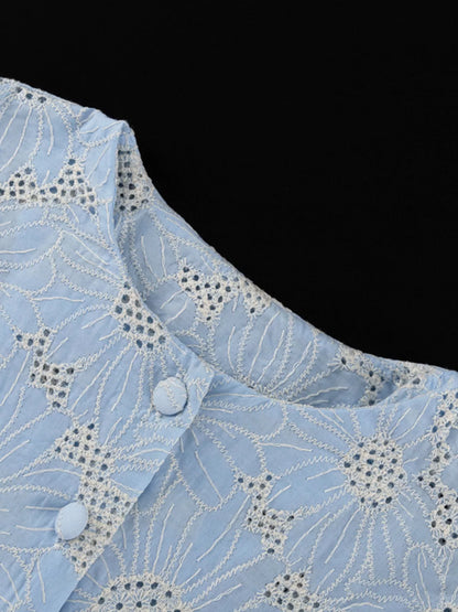 Embroidered Flounce Sleeve Blouse