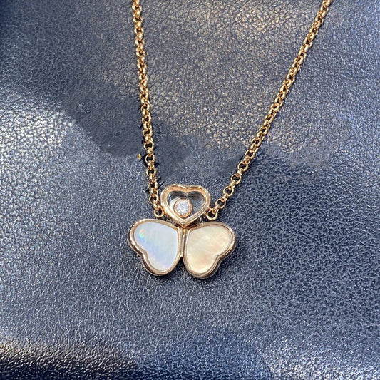 HAPPY HEART WING MOP PINK GOLD PEDANT NECKLACE
