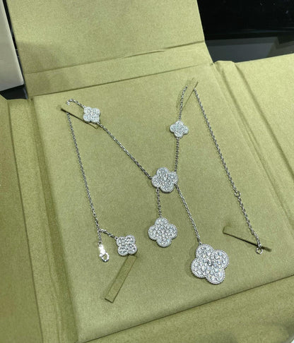 CLOVER 6 MOTIF DIAMOND PAVED NECKLACE